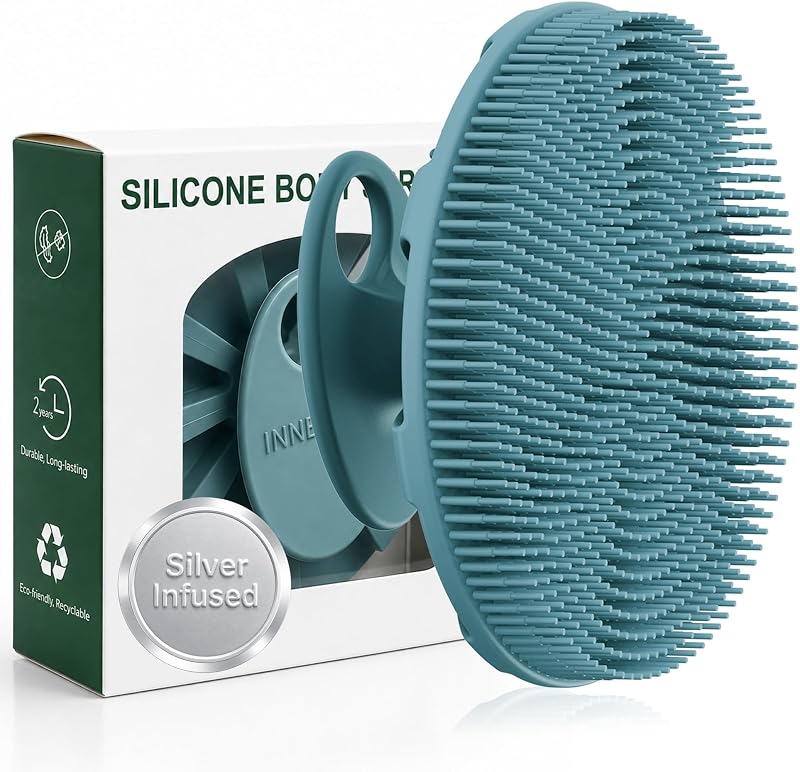 Escova corporal de silicone INNERNEED, acabamento prateado