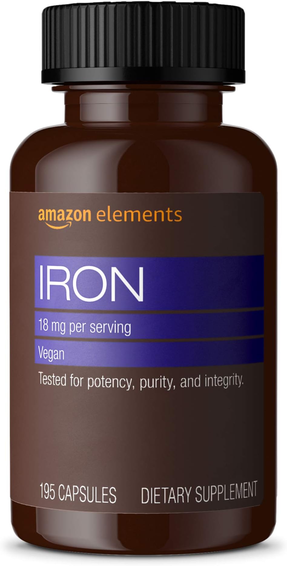 Amazon Elements Iron 18mg, Vegan, 195 Capsules, 6 month supply