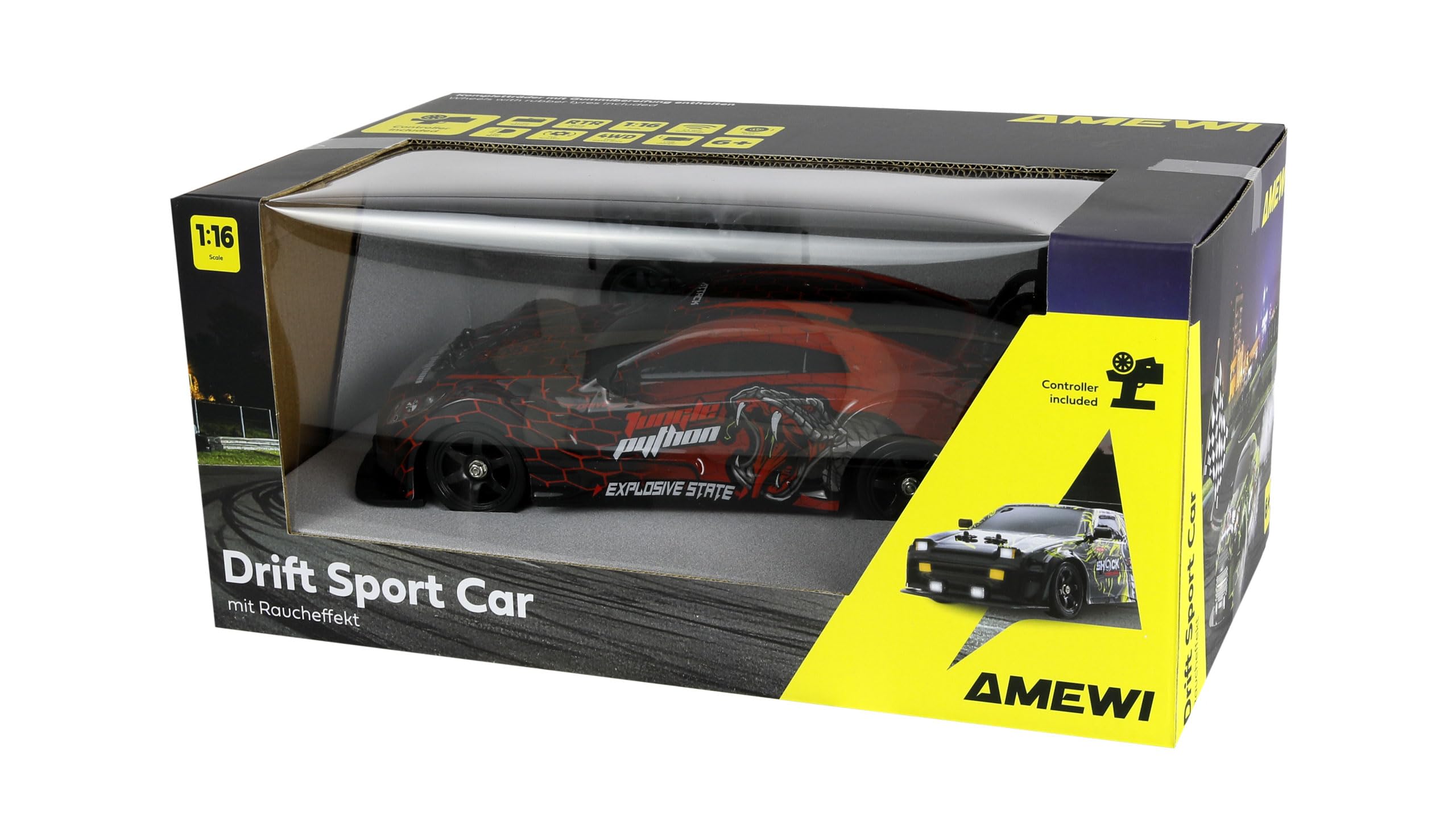 Zdalnie sterowany Drift Sport Car GTR z efektem dymu 4WD 1:16 RTR czerwony dzieci od 6 lat