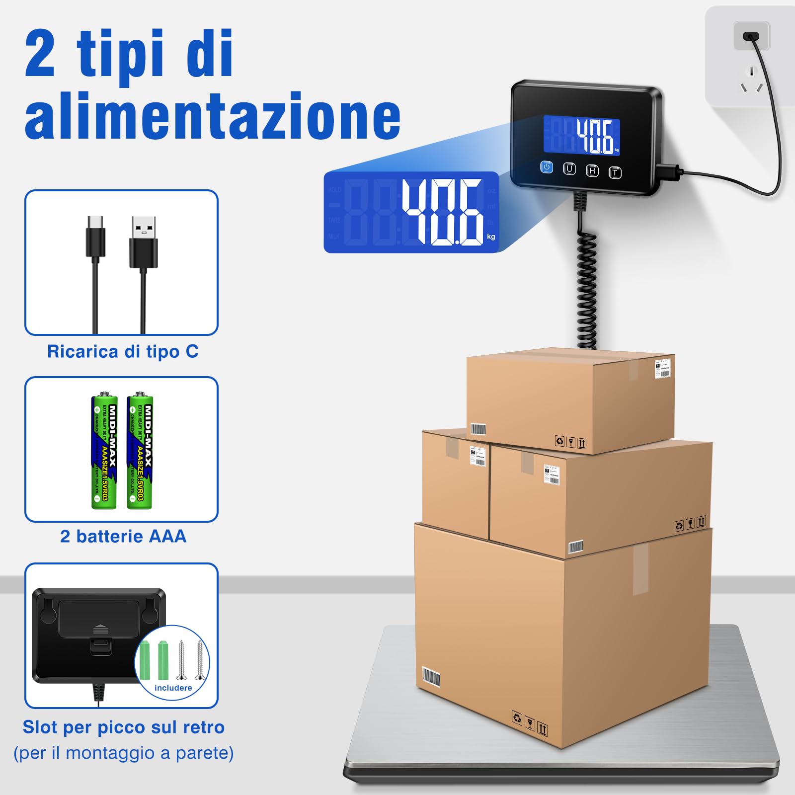 Bilancia Pesa Pacchi 300kg 20g Profesjonalna LCD Tara Hold USB