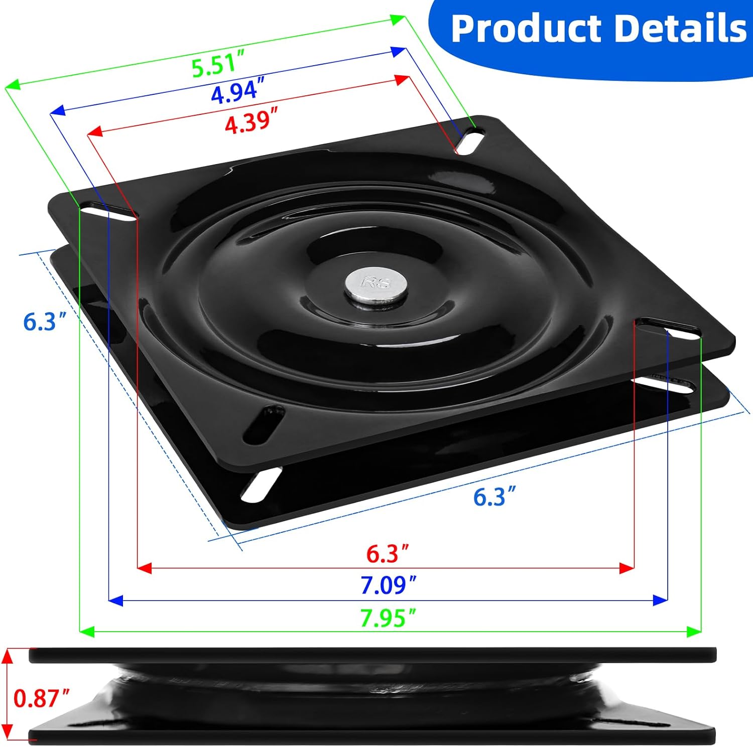Boat Seat Swivel Base Mount,Boat Seat Pedestal Mount Clamp on with Swivel for Jon/Fishing/Kayak/Bass/Skiff with Bench,Clamp Adjusts from 7 1/2 to 18 inches,Powder-Coated Galvanized Steel
