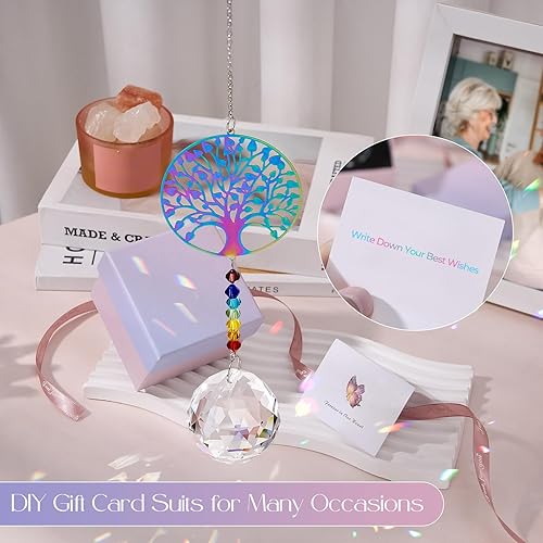 Miniatura 6 de Elivida Atrapasoles de cristal para jardín con caja de regalo, diseño de árbol de la vida moderno con prismas para hacer arco iris, regalos
