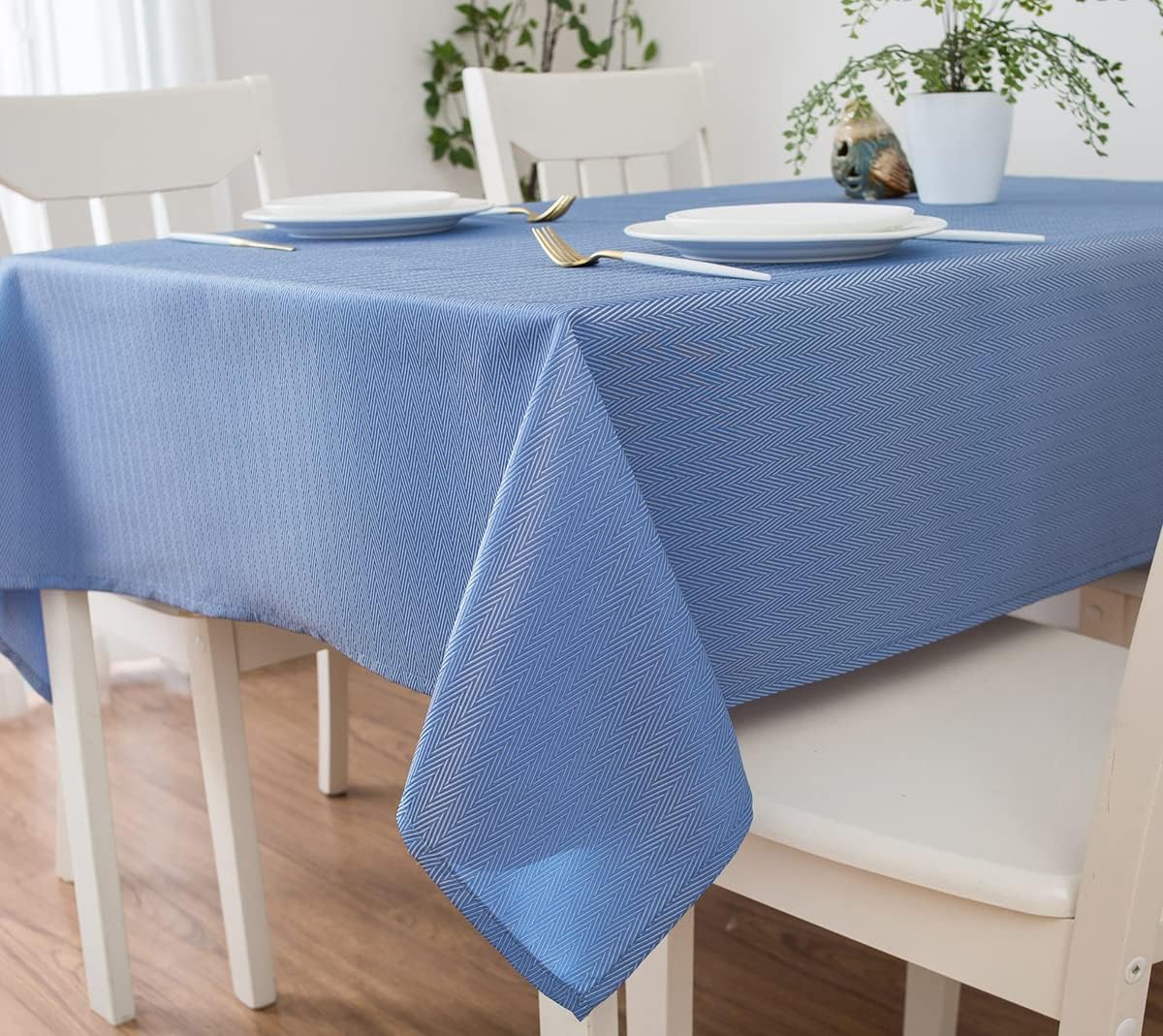 Tektrum 70 X 70 inch Square Herringbone Jacquard Textured Tablecloth Table Cover - Waterproof/Spill Proof/Stain Resistant/Wrinkle Free/Heavy Duty -Great for Banquet, Parties, Dinner, Wedding (Blue)