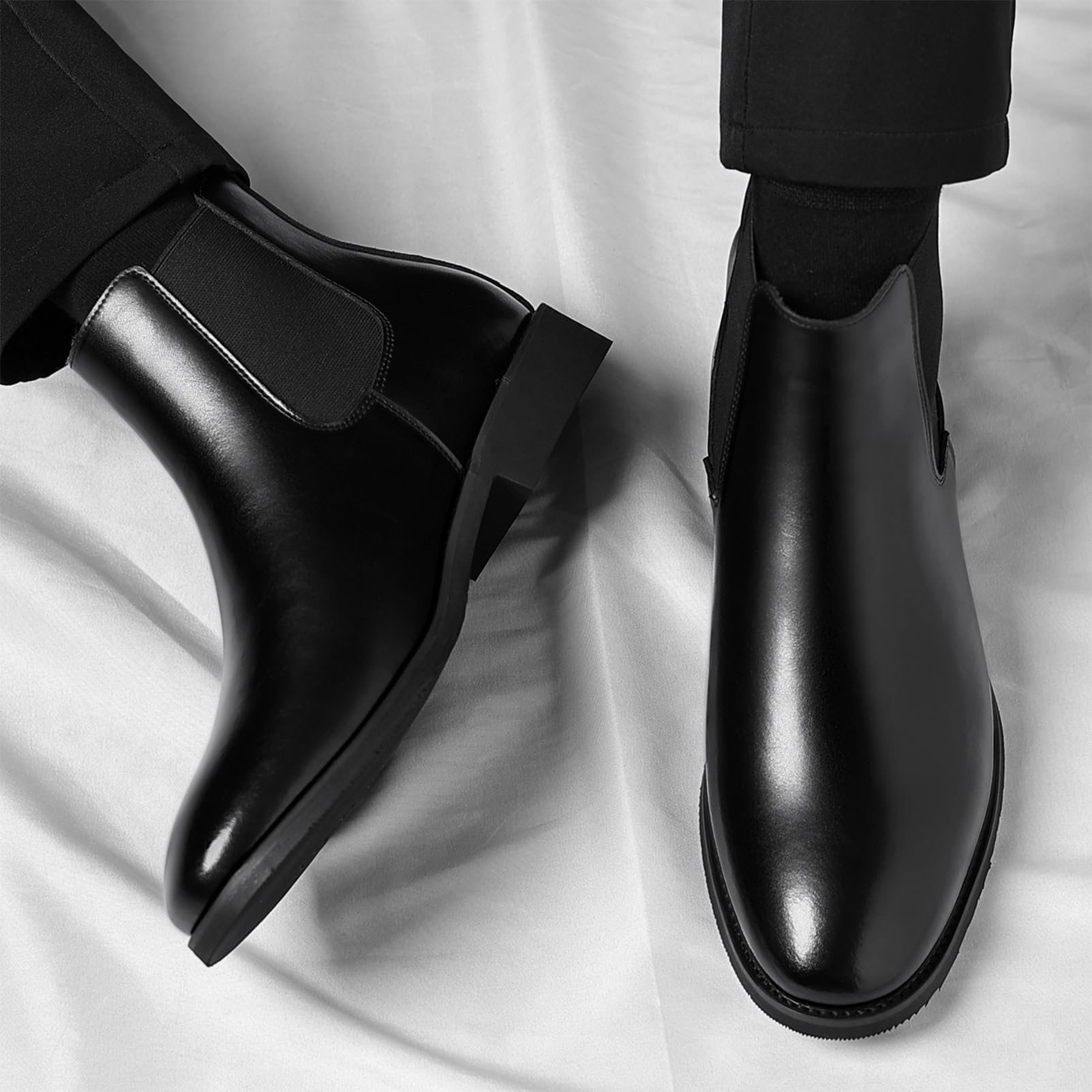 ANUFER Uomo Vendemmia Punta Tonda Stivali Chelsea Colore Pennello Formale Slip-On Stivaletti alla Caviglia
