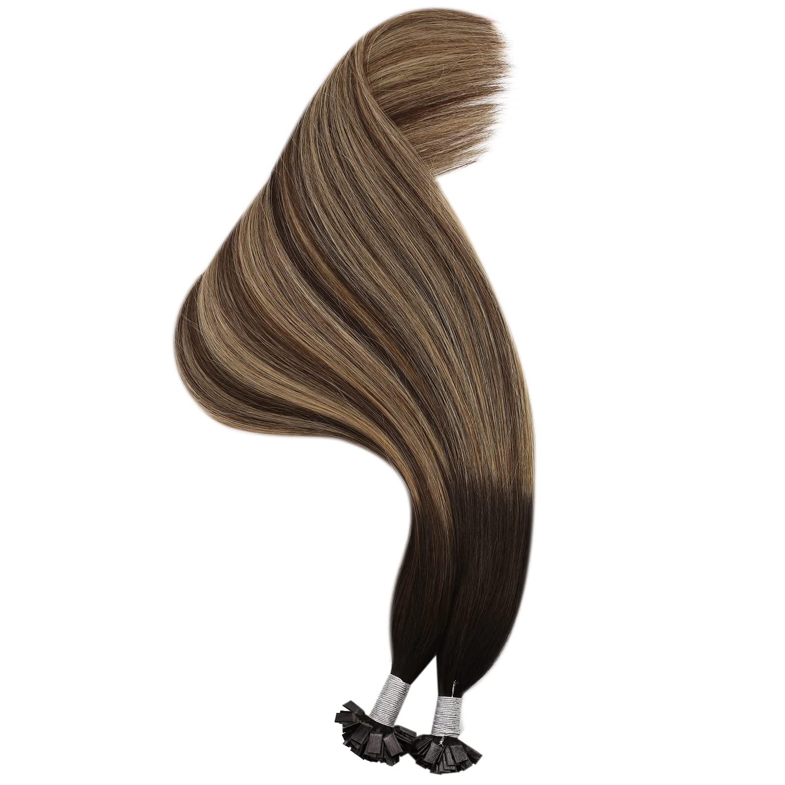 Ugeat Przedłużanie Włosów Płaska Końcówka, Włosy Ludzkie, Balayage Naturalna Czerń do Crązu, 35cm 50 sztuk 50g, Przedłużanie Włosów Keratyna Blond, Remy Naturalne Proste