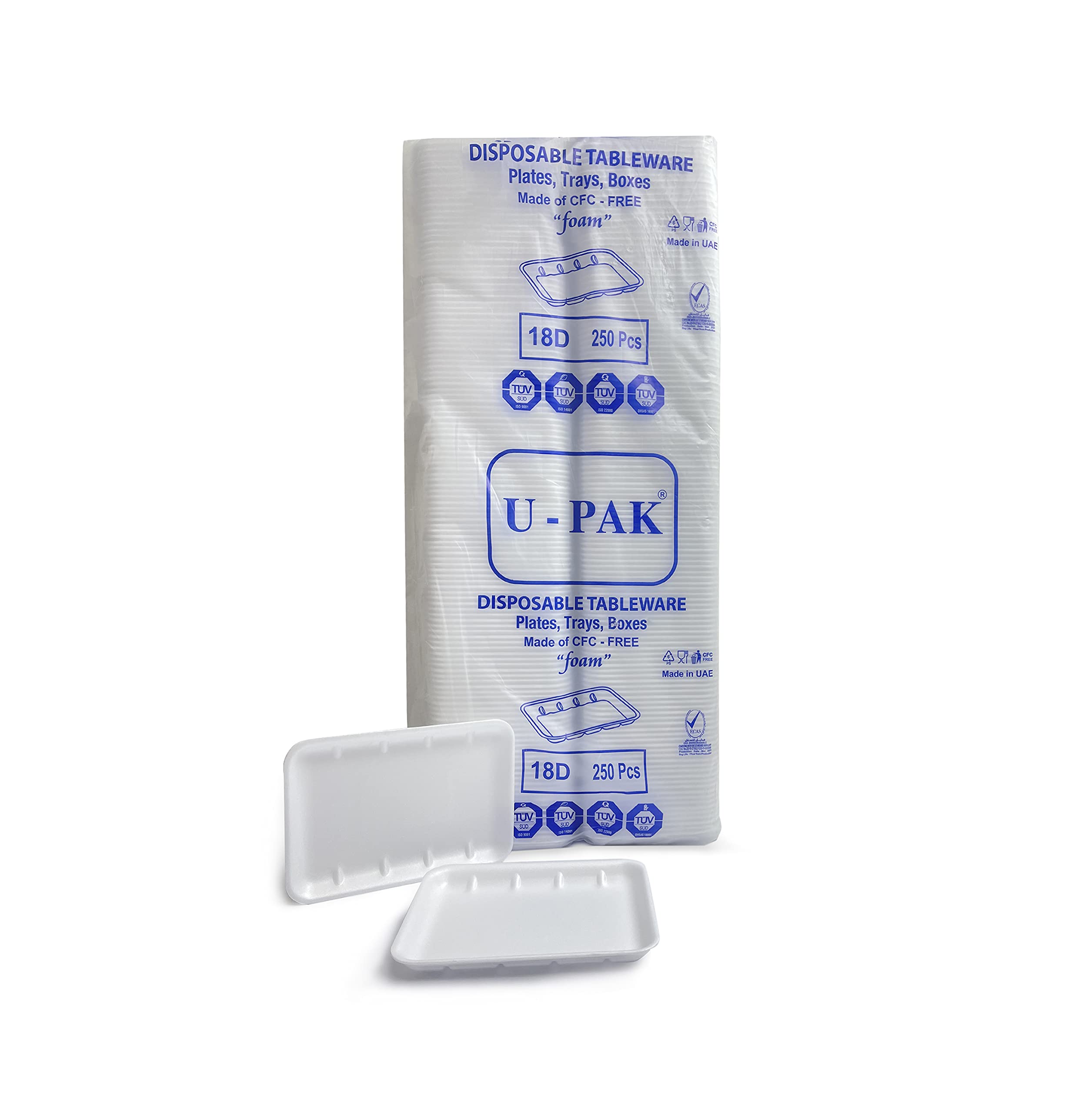Hotpack Disposable Disposable Foam Rectangular Tray Set White (D18) 265x189x20mm, 250 Pieces