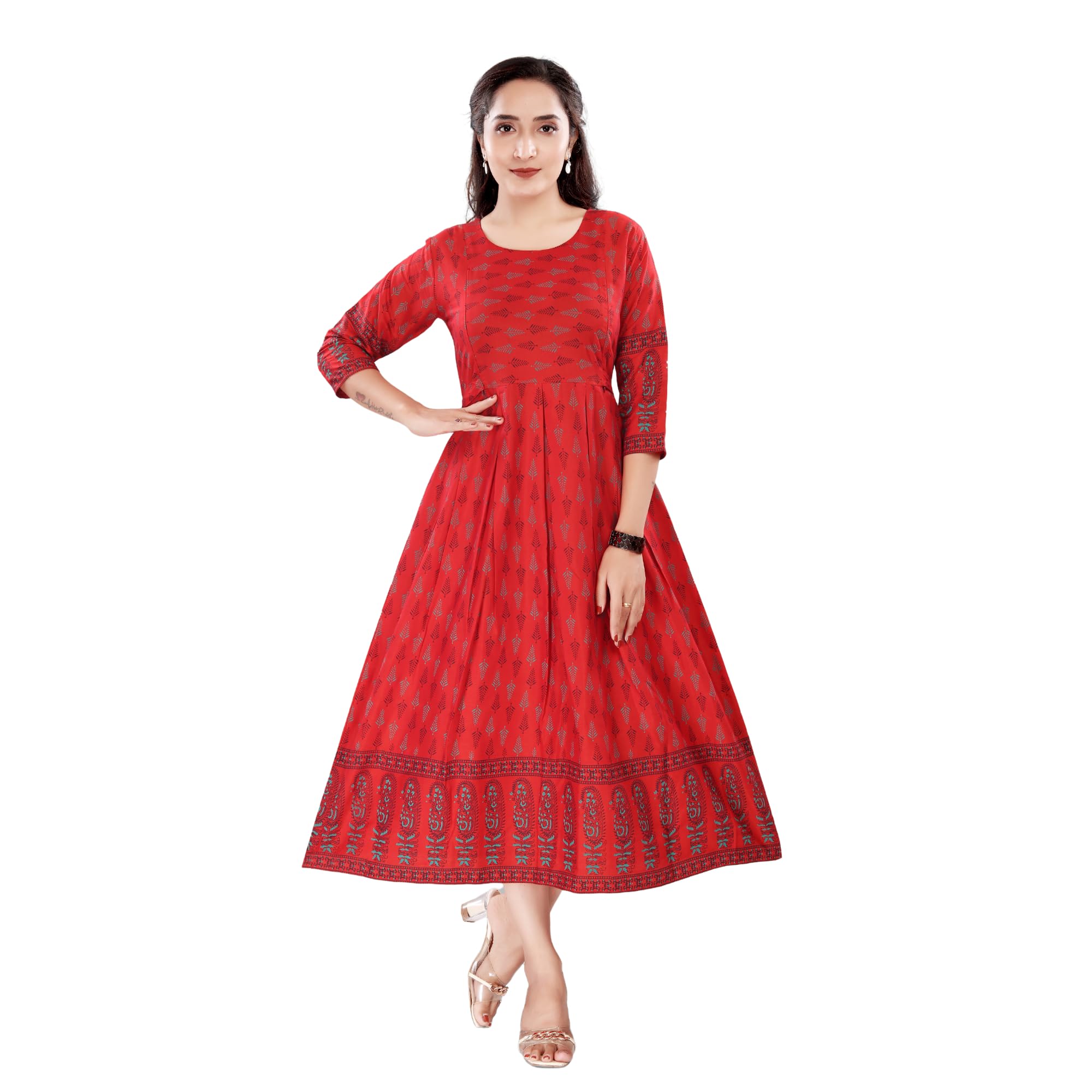 b2f manufacturing & designing kurti B2F Women's Printed Maternity Flared Kurti with Feeding Zip, One Piece Maternity Dress for Pre & Post Pregnancy-picture-11