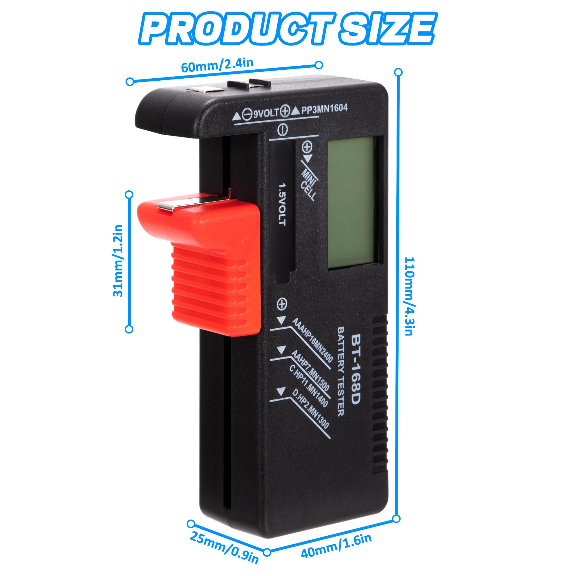 Tunejoy Tester per Batteria Digitale Universale con Display LCD per AA AAA C D PP3 9V 1.5V Bottone
