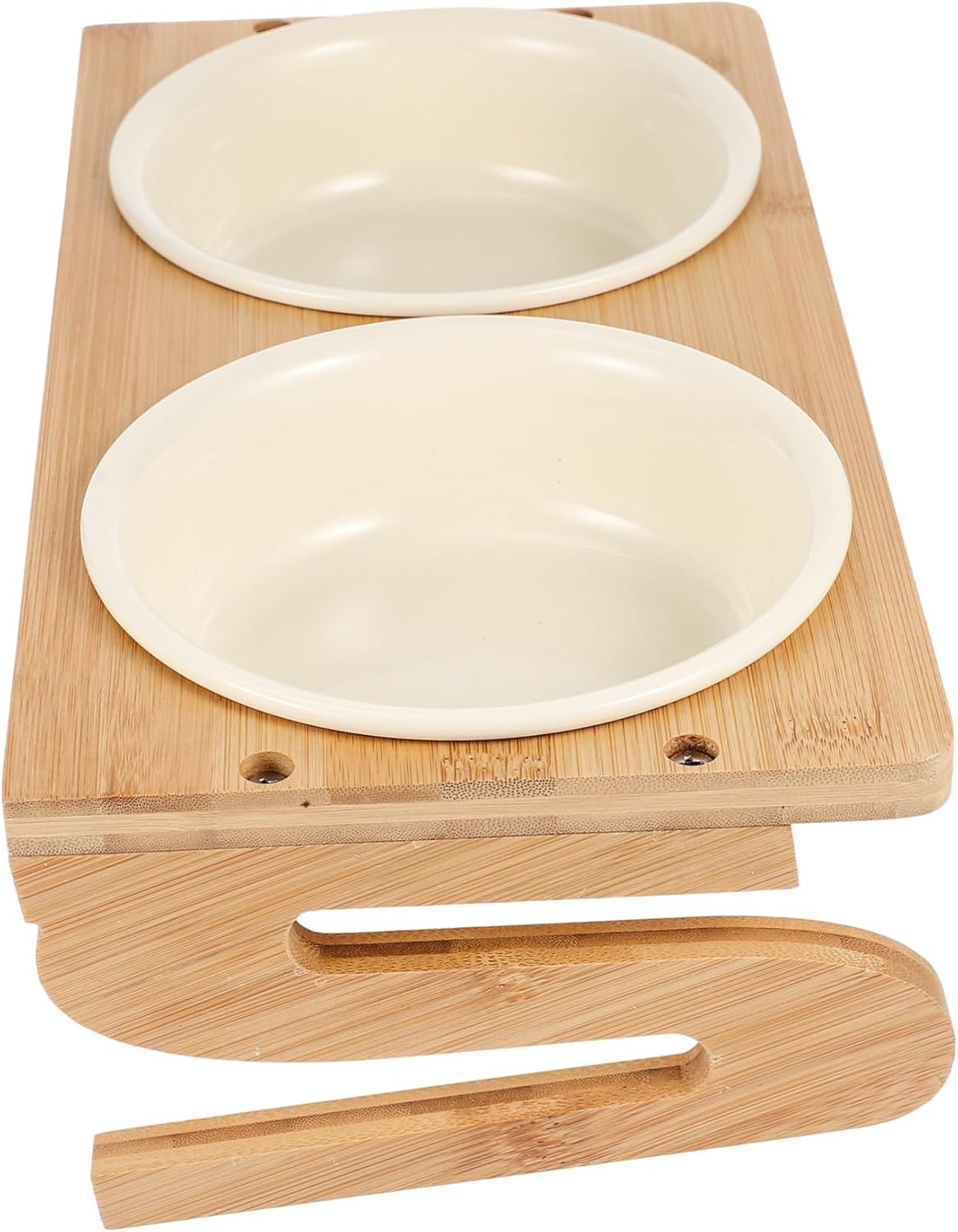 Cute Raised Cat Bowl Wood Stand Ceramic Pet Feeding Bowl for Comfortable Eating