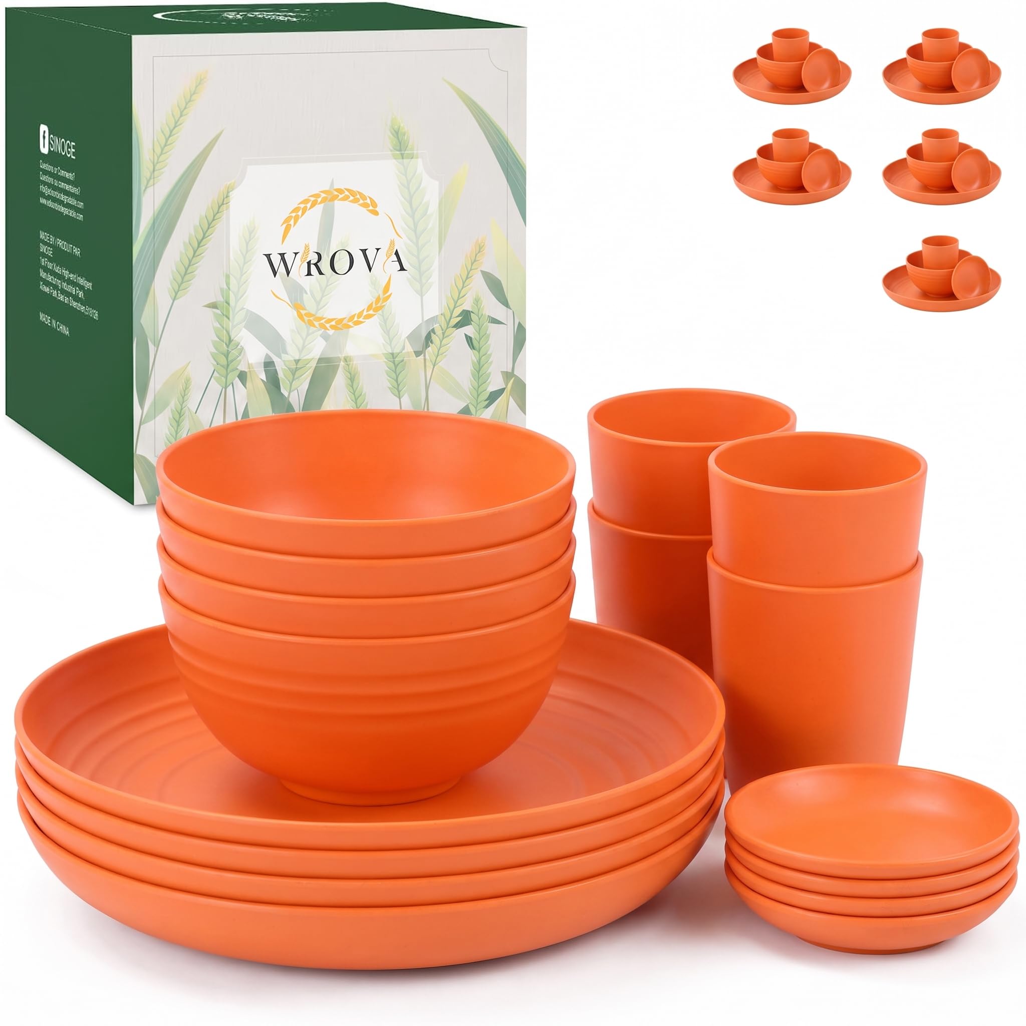 Wrova Reusable Plates and Bowls Set 16 PCS Plastic Plate Set for 4 People