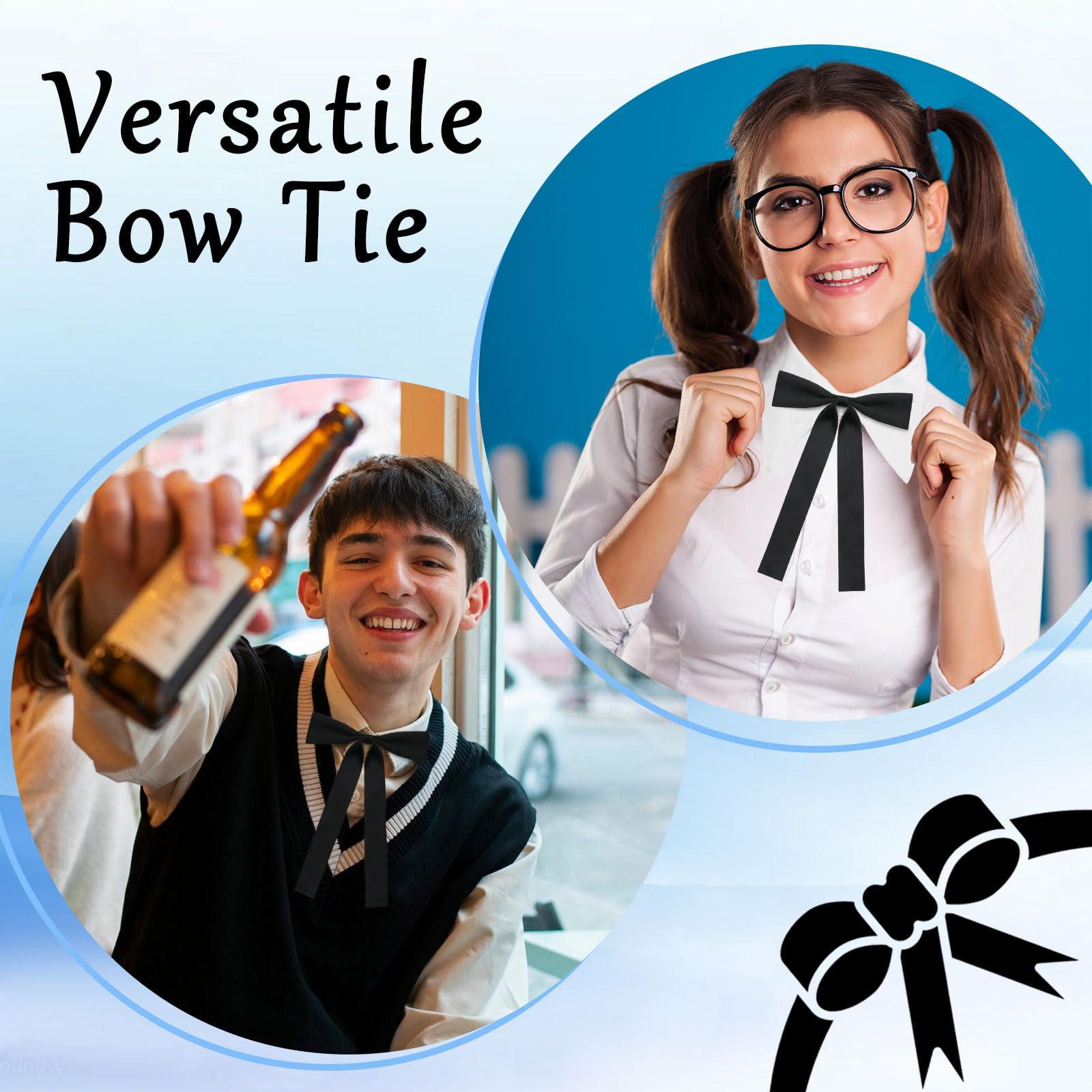Luckyvestir Mens Bow Tie, Western Ties for Men, Black Bowtie for Women, String Colonel Ribbon Tie for Party Prom Wedding