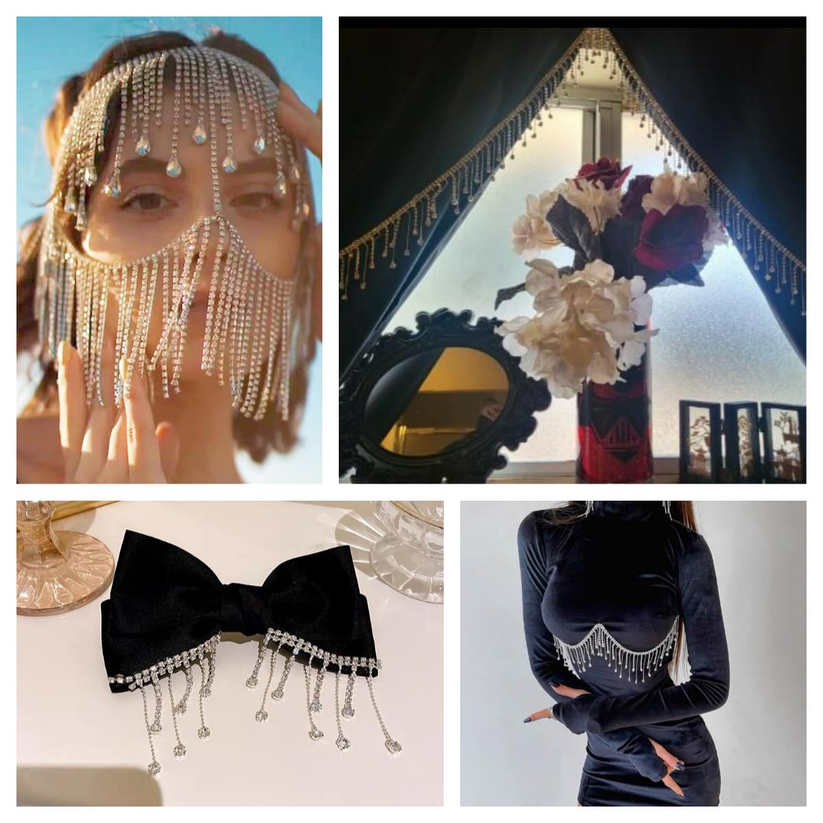 Amazon.com: 1 Yards Rhinestone Fringe Trim Sparkle Diamond  display picture 3