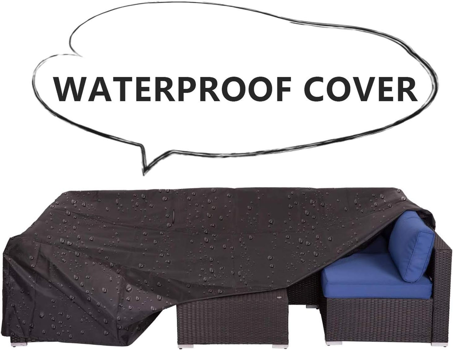 Kinsunny 7Pcs Wicker Rattan Sofa Weatherproof Protective Cover with Bag Black