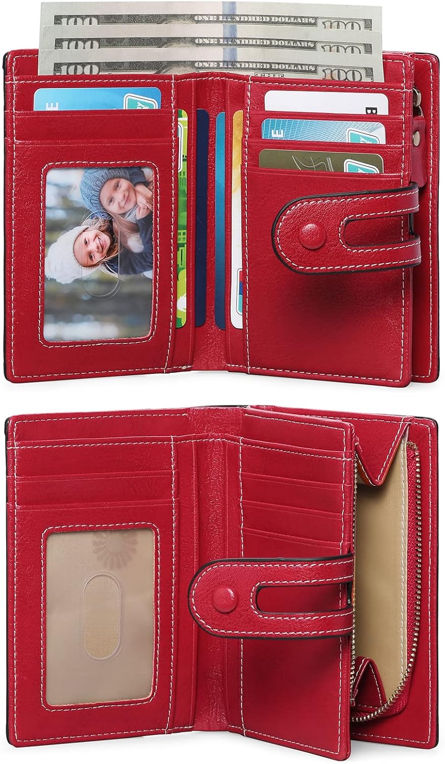 GOIACII Small Wallet Women Rfid Blocking Genuine Leather Compact Bifold Card Holder for Women with Zipper Coin Pocket 2 ID Windows - Image 4