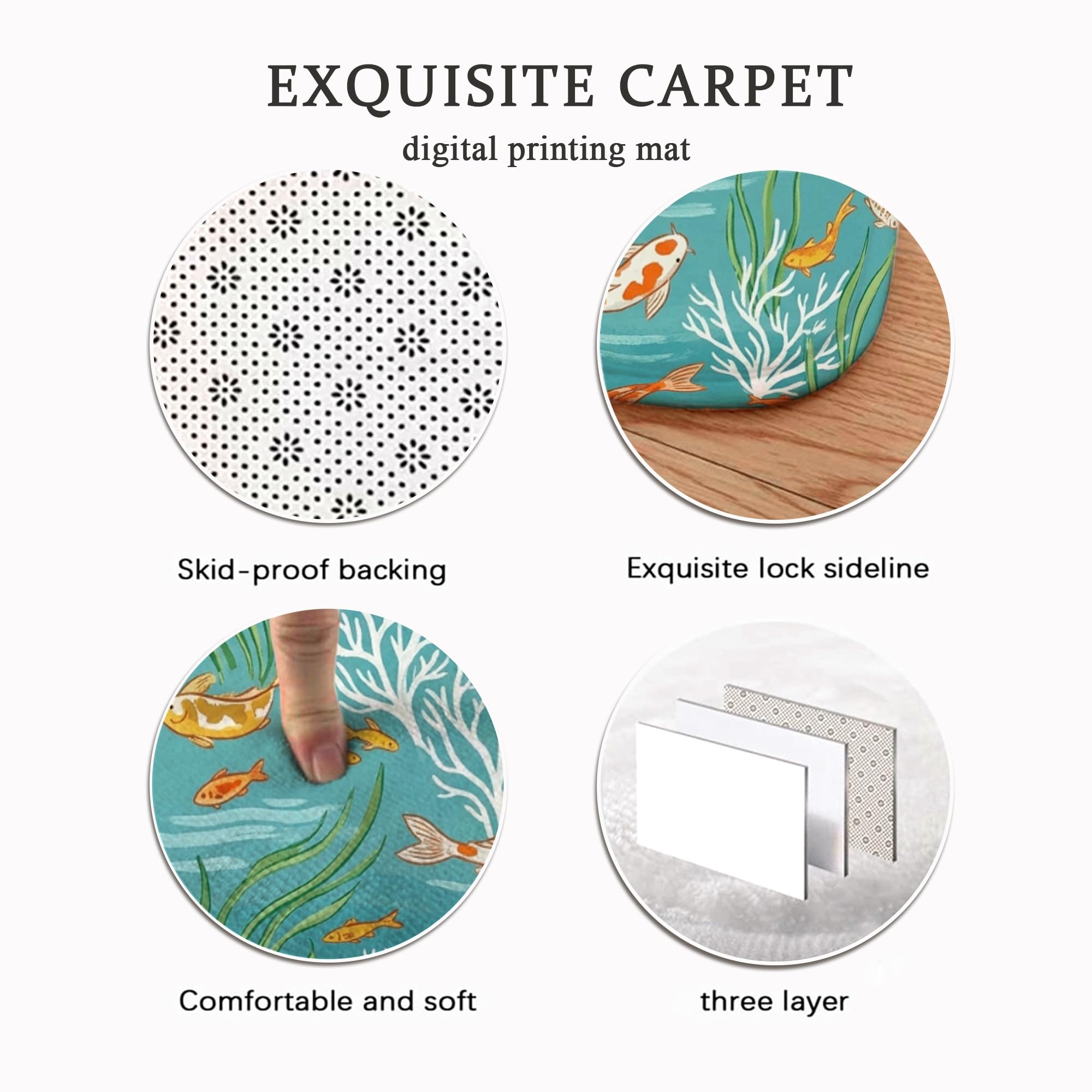 Alfombra de área de peces de carpa, naturaleza acuática, algas marinas de verano, turquesa, antideslizante, rectangular, alfombras de suelo para sala de estar, dormitorio, decoración de comedor, hogar
