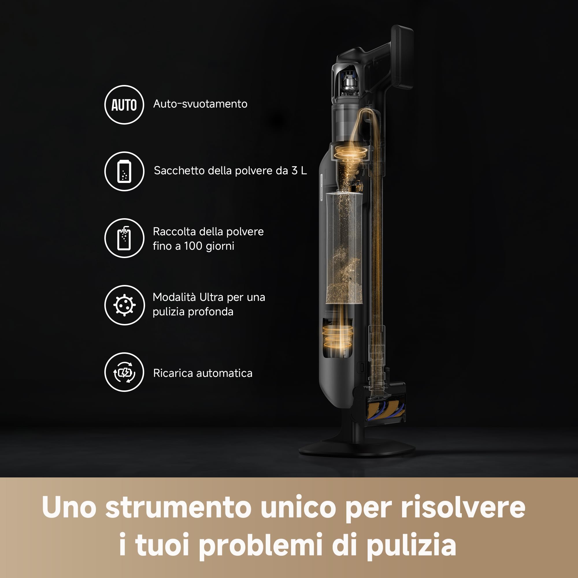 DREAME Z40 Station Aspirapolvere Senza Fili, Aspirazione 310 AW, Durata Pulizia 160 Min, Svuotamento Automatico, Spazzola Multifunzionale Con Rilevamento Polvere, Filtro HEPA, Rilevamento Sporco