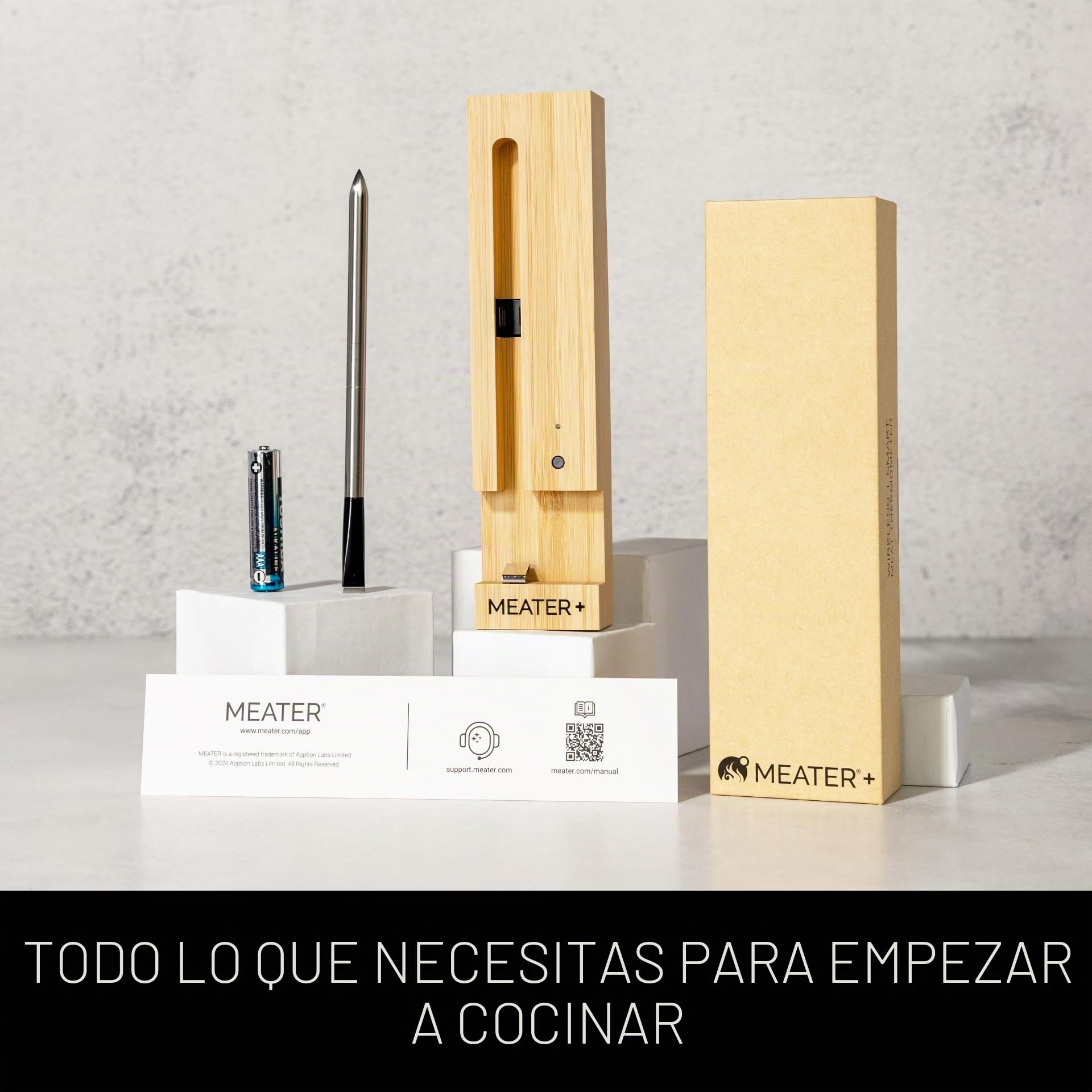 MEATER Plus | El termómetro inteligente inalámbrico para carne con alcance de 50 m para horno, parrilla, sartén y asador perfecto para disfrutar de la carne a través de la aplicación en alemán