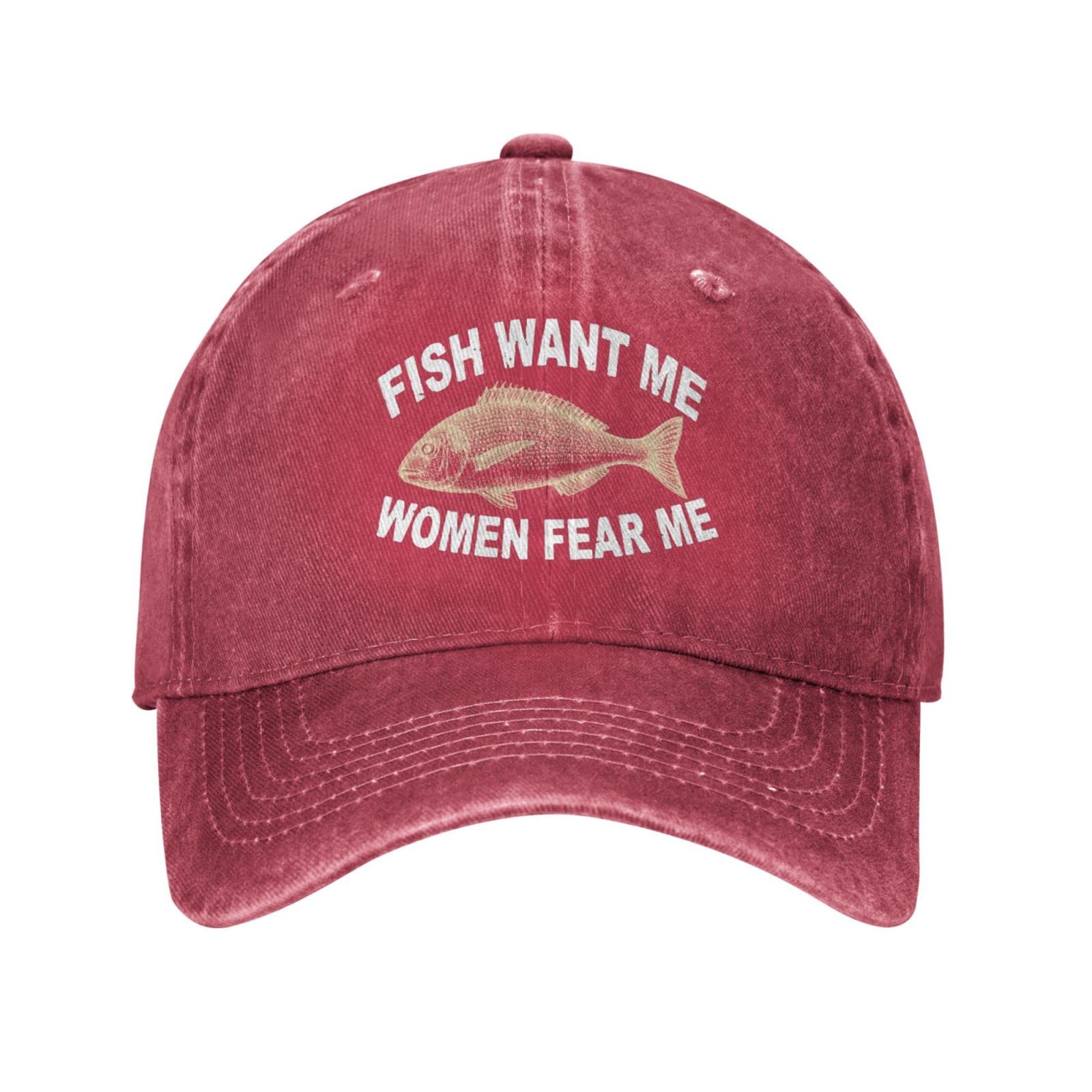 Oudrspo Fishing Hat Women Want Me Fishes Fear Me Hat for Women Dad Hat Graphic Hats Red