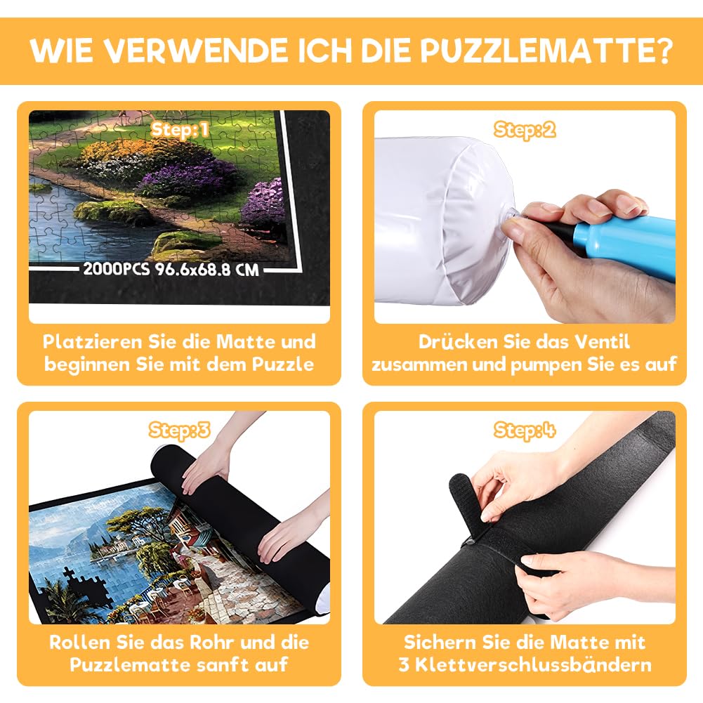 Joycabin Mata do puzzli - przenośna mata rolowana na 1000, 1500, 2000 elementów - dywan do przechowywania i transportu puzzli