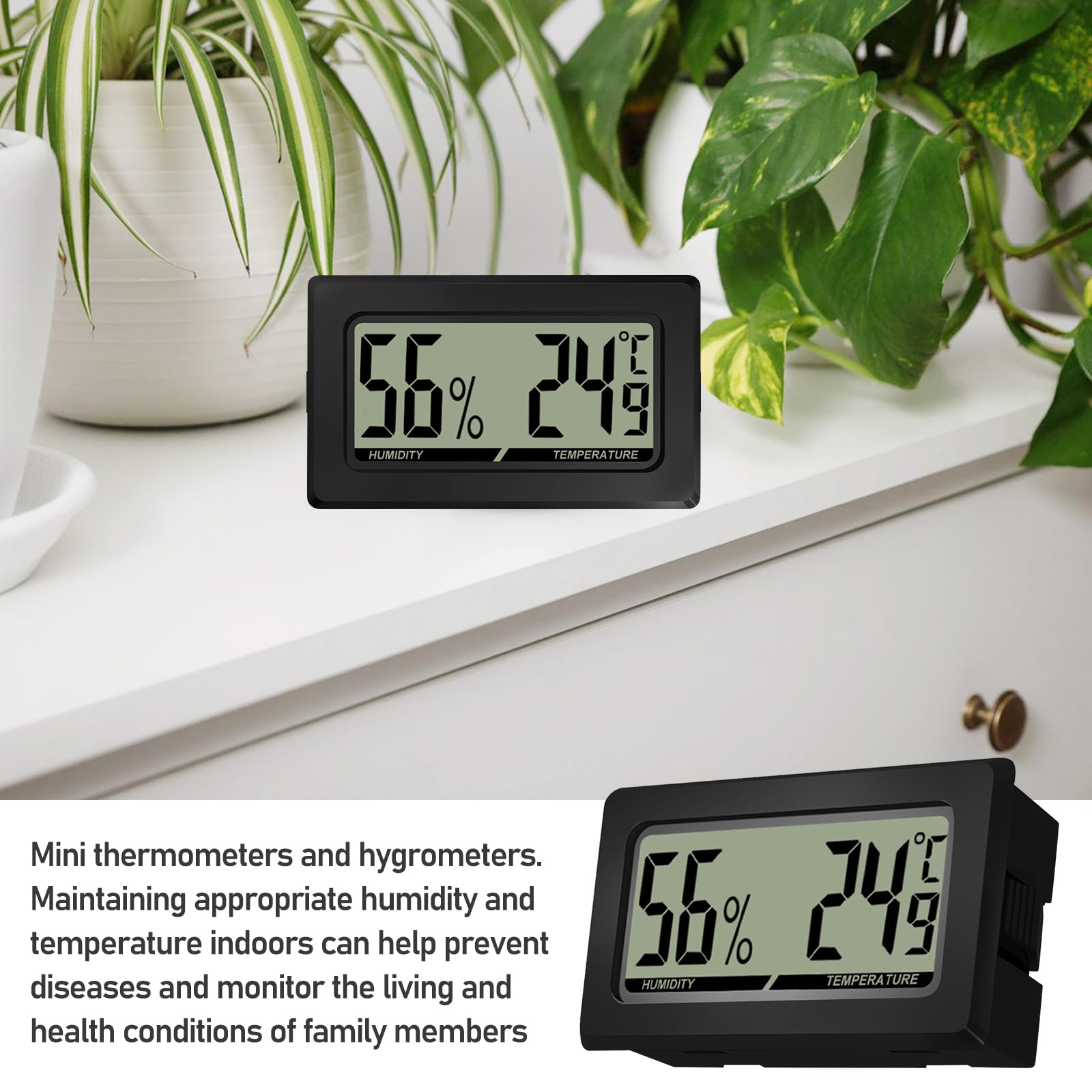 Thermometre Interieur, Lot de 10 Hygrometre Interieur, Mini Digital LCD Temperature Humidite Moniteur Portable Thermometre Hygrometre pour Bureau Cuisine Chambre Incubateurs Reptiles Serre Jardin