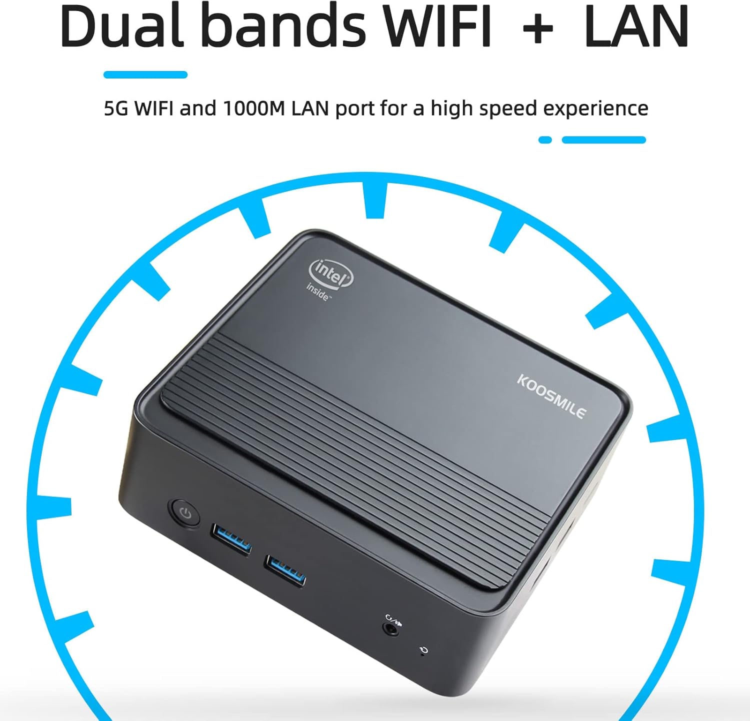 Diagram showing dual band WiFi and LAN features