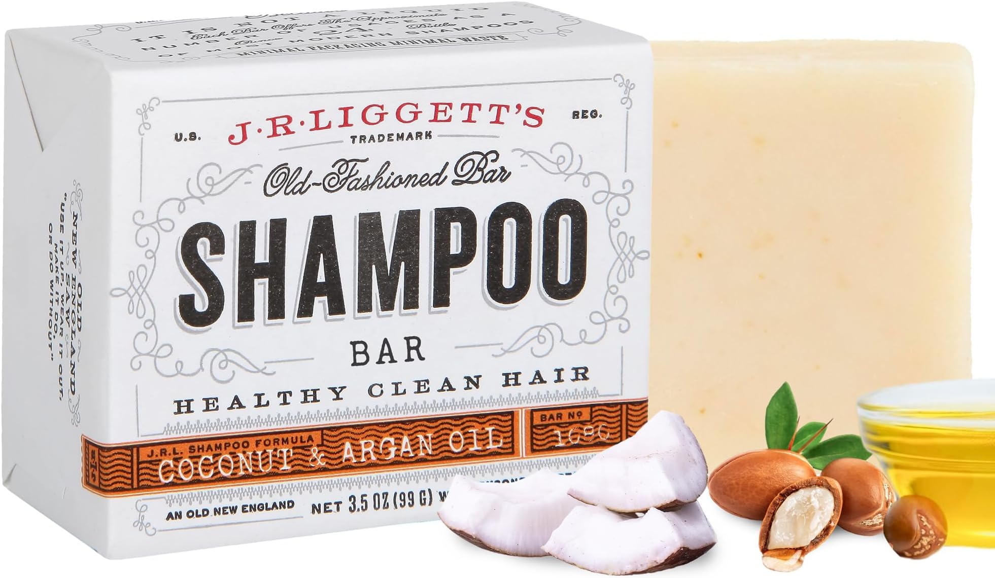 All-Natural Shampoo Bar, Virgin Coconut and Argan Oil - Support Strong and Healthy Hair - Nourish Follicles with Antioxidants and Vitamins-Detergent and Sulfate-Free, One 3.5 Ounce (1080)