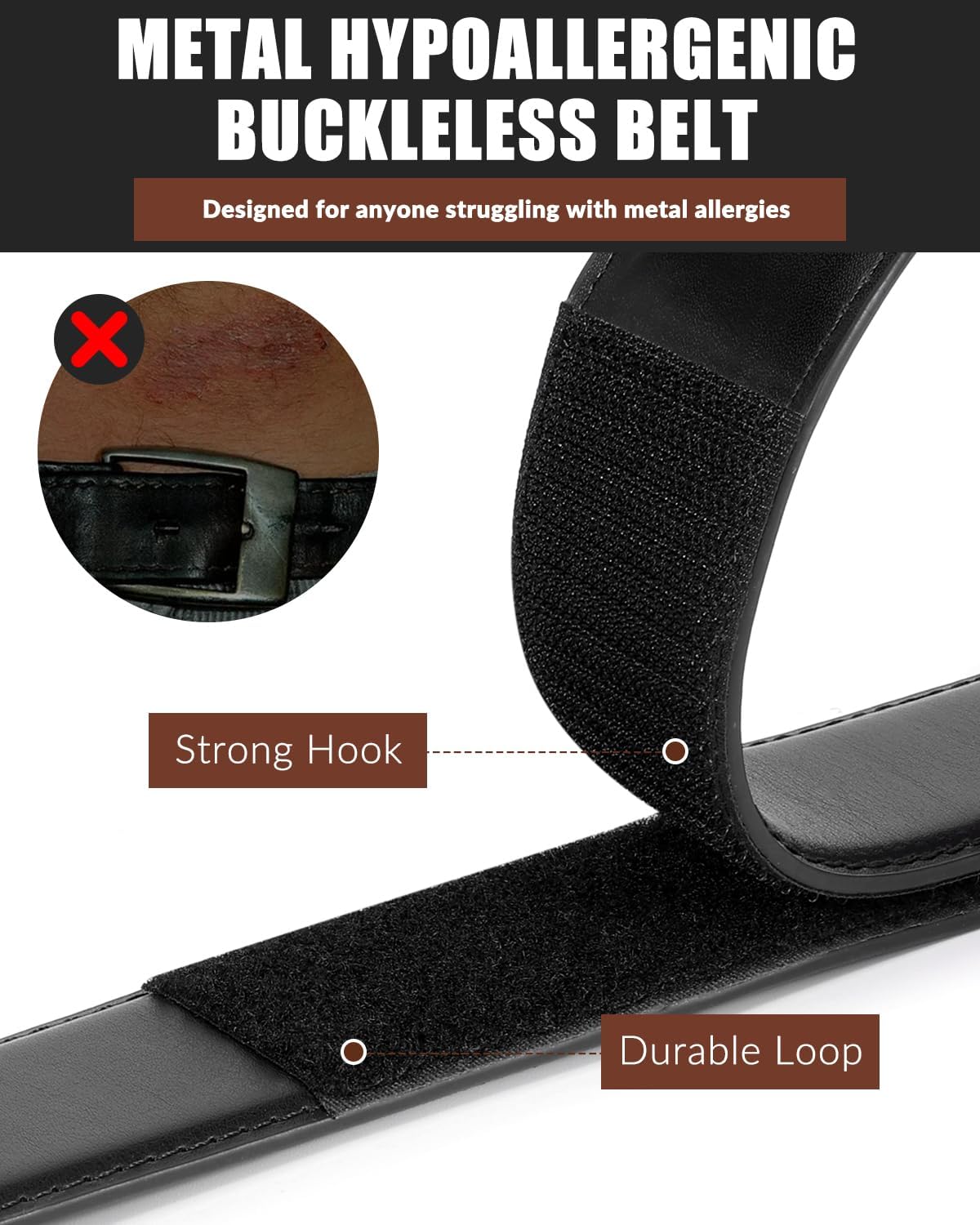 BELTROAD Buckleless Belts Leather No Scratch Belt for Men Hook and Loop Work Technician 1.5" Mechanic Belt Men Travel Gifts - Image 2