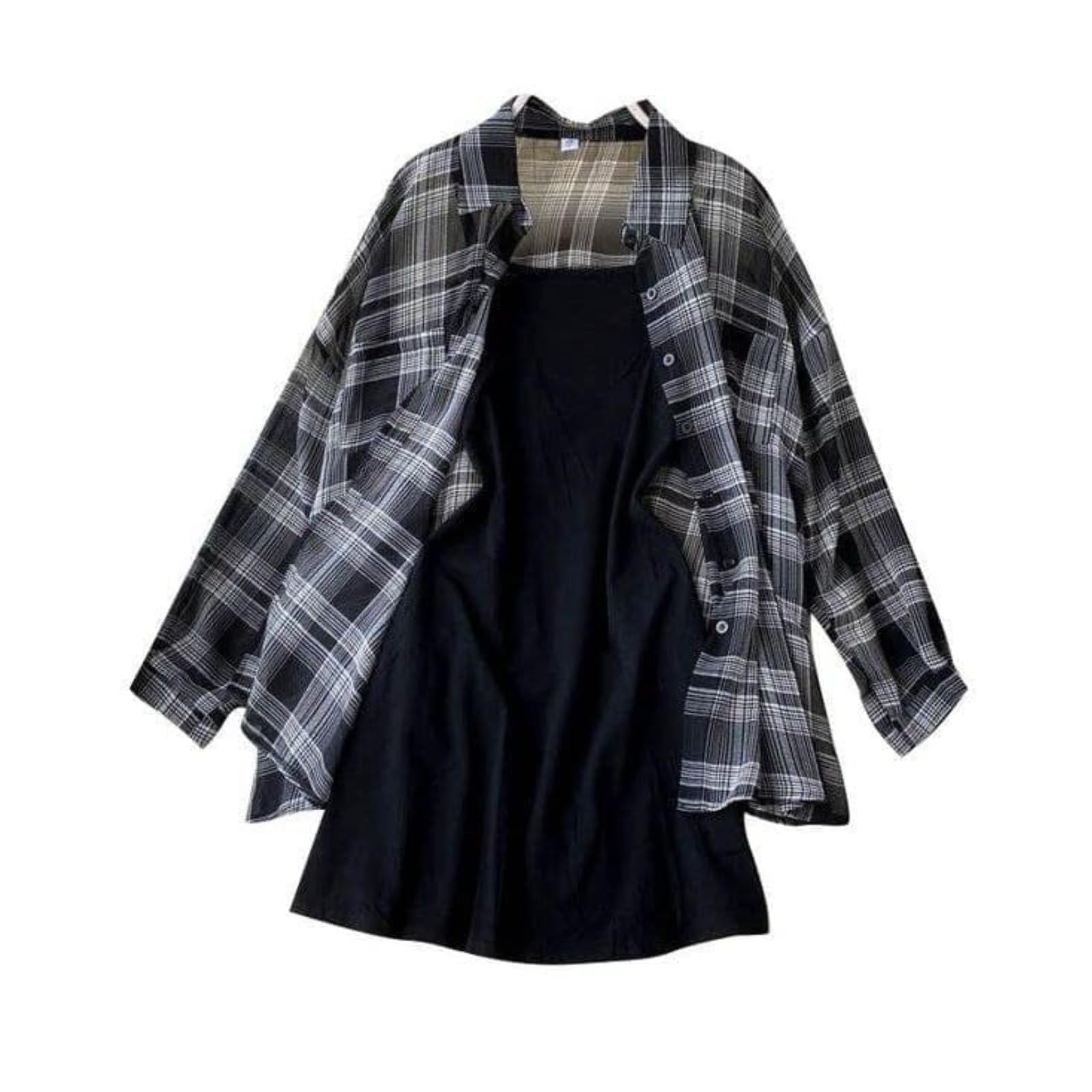 ROYALICA Women Black and White Colour Collared Checked Shirt with Heavy Black...