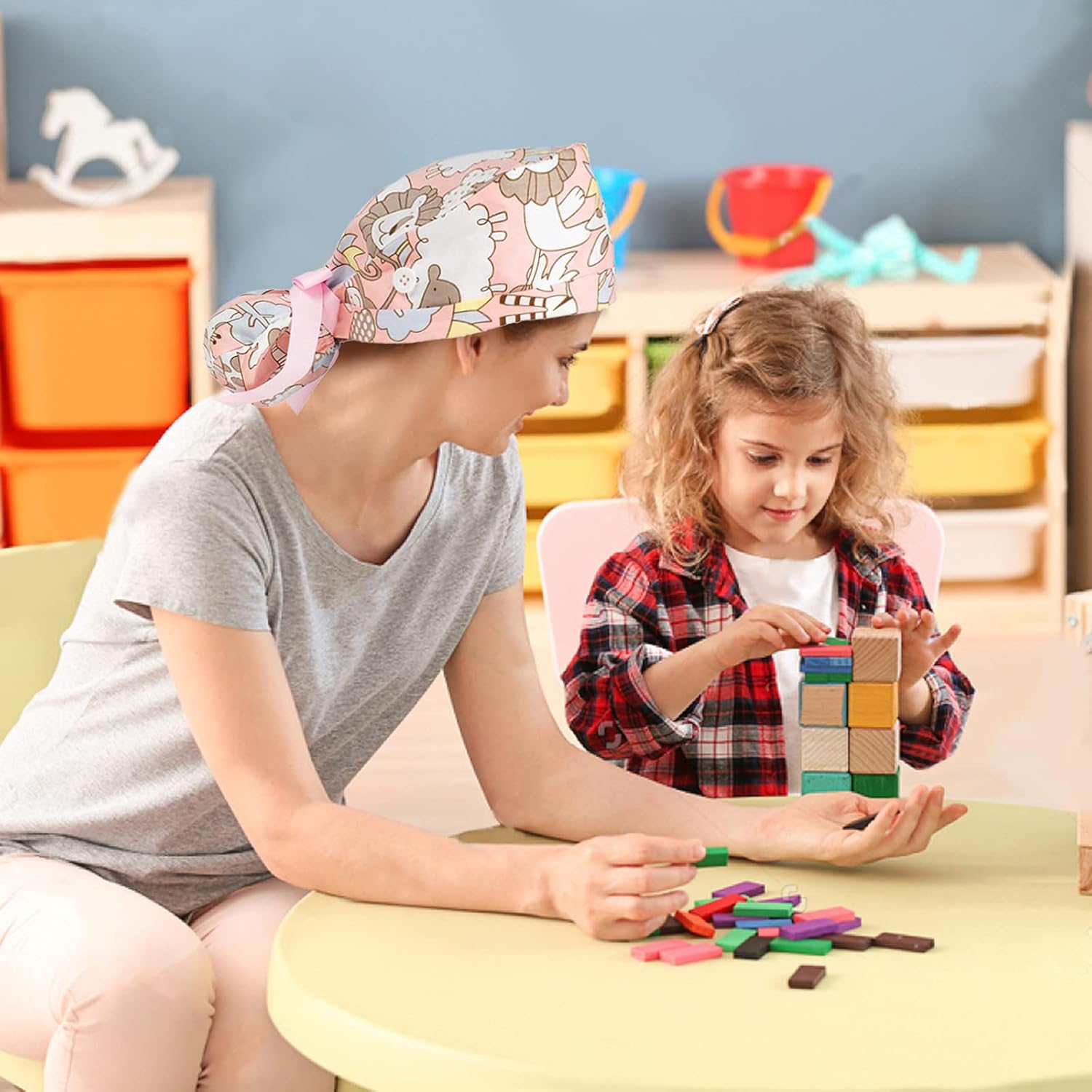 Nursing Caps for Women Hair Covers Scrub Cap Ponytail Working Cap with Buttons and Ribbon Tie for Women Long Hair - Image 5