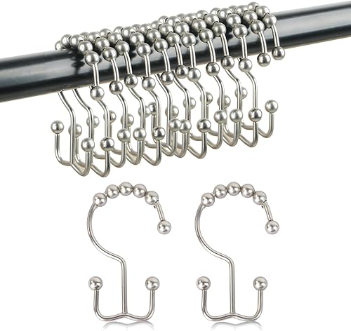 Miniatura 9 de Shigat Ganchos de cortina de ducha para barra de cortina, anillos de cortina de ducha, ganchos de metal inoxidable de doble deslizamiento para