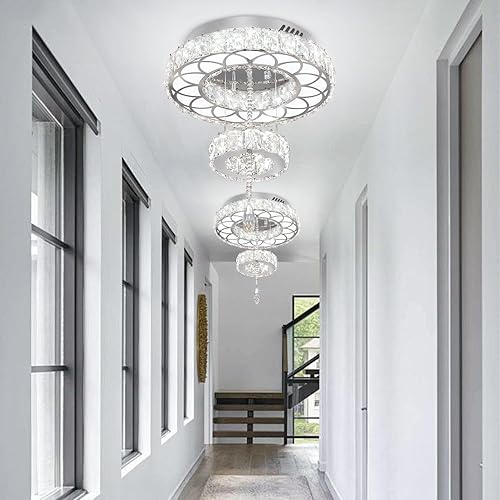Miniatura 2 de Flashing God Dia 12 pulgadas Mini candelabro de cristal plateado lámpara de techo LED empotrada para sala de estar, dormitorio, comedor, regulable