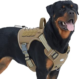 Auroth Tactical No-Pull Dog Harness for Large Dogs - Adjustable Reflective Vest, Military K9 Training, Easy Control, Army Yellow L