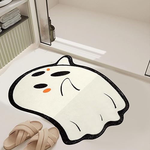 Miniatura 5 de Tapete de baño de fantasma de Halloween, tapete antideslizante de fantasma, tapete suave y absorbente, tapete de otoño para otoño, Acción de