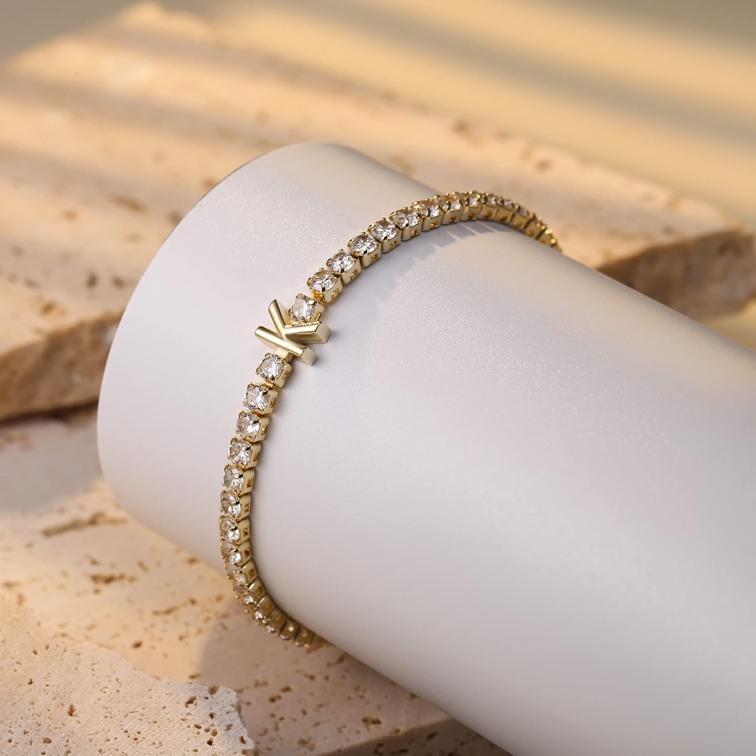 FANZE Tennis Bracelet Initial Cubic Zirconia Tennis Bracelets for Women Adjustable Size Gift for Women - Image 5