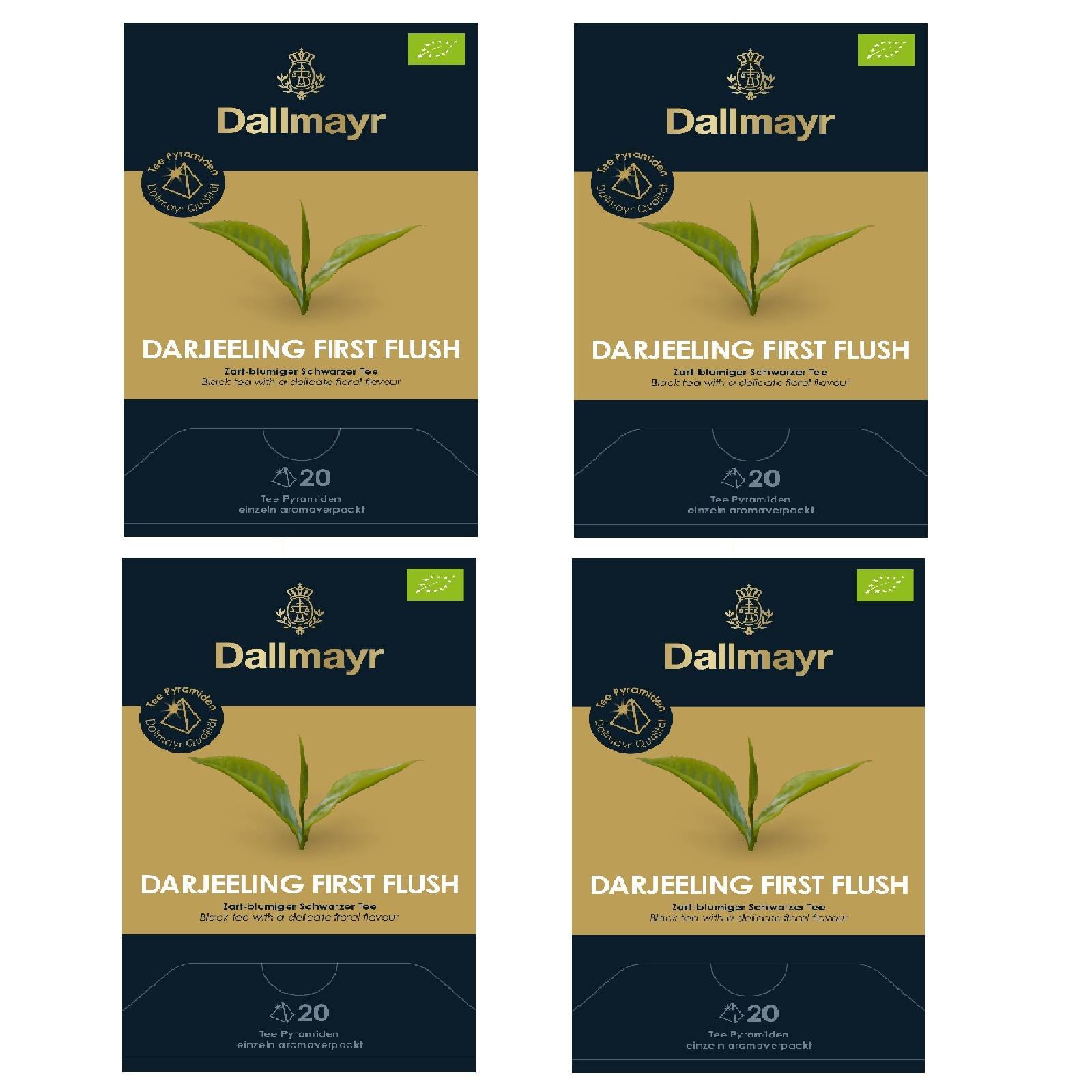 4 x Dallmayr First Flush Darjeeling BIO Schwarzer Tee 20 Pyramiden a 2,5g