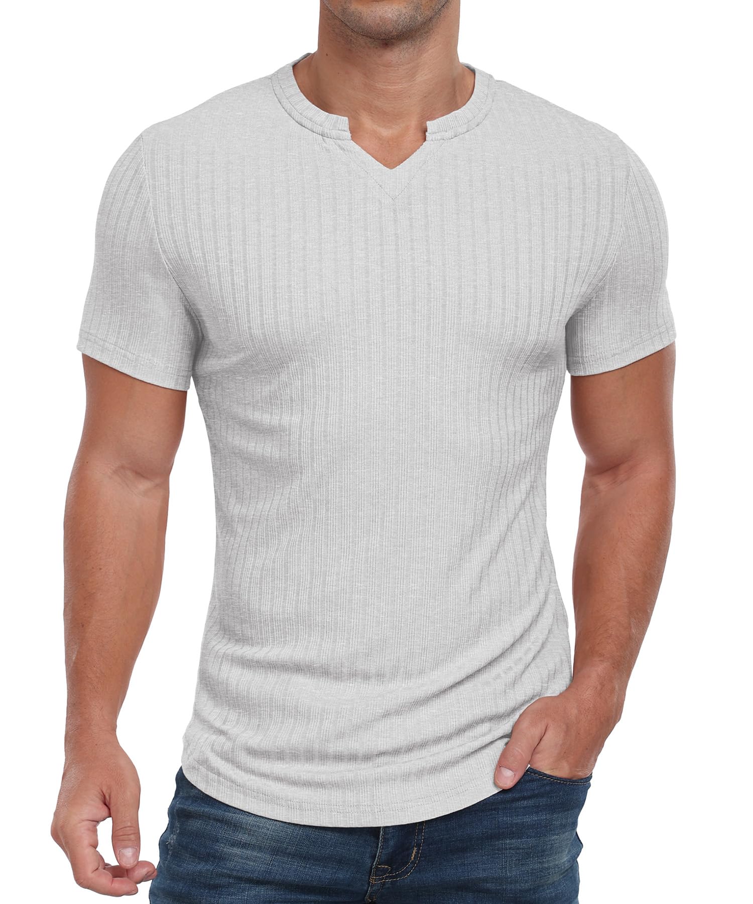 Askdeer Mens Short Sleeve Muscle T Shirt Slim Fit V-Neck Casual Shirt Gym Workout Athletic Tee