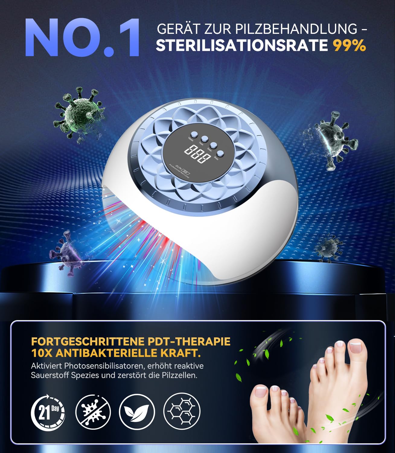 2025 Upgrade Nagelpil Lasergerä【Intelligente Zeitsteuerung 3/5/7/10min】mit Zeitanzeige Zusammenklappbar - Für unterwegs/im Freien, zum Mitnehmen Laser(blau)