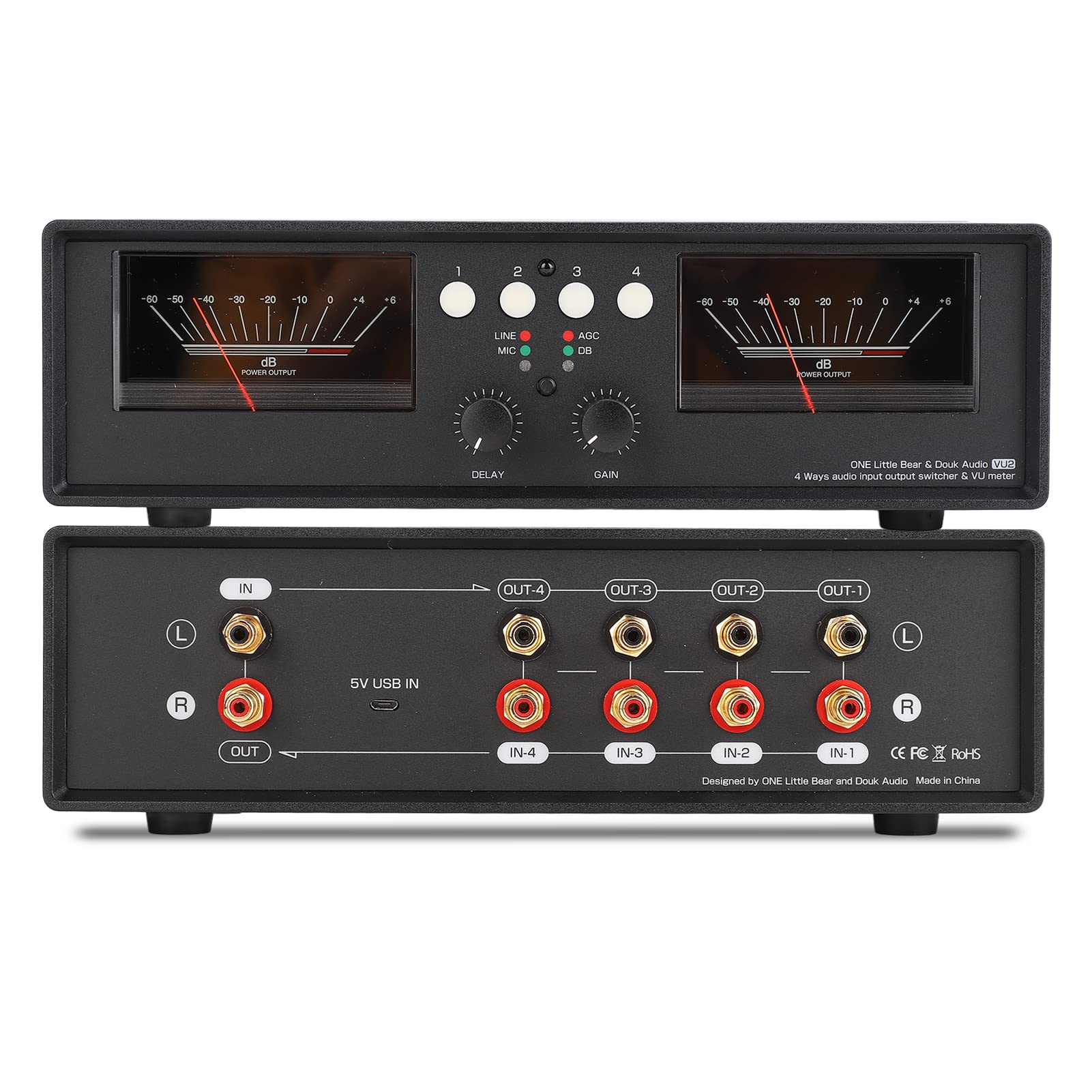 GZDcjscAudio Switcher Box, USB Interface Multifunction Aluminum Alloy Housing Ultra Low Signal Loss 4 Way Splitter Switch for Earphone (Color : Black Backlight)