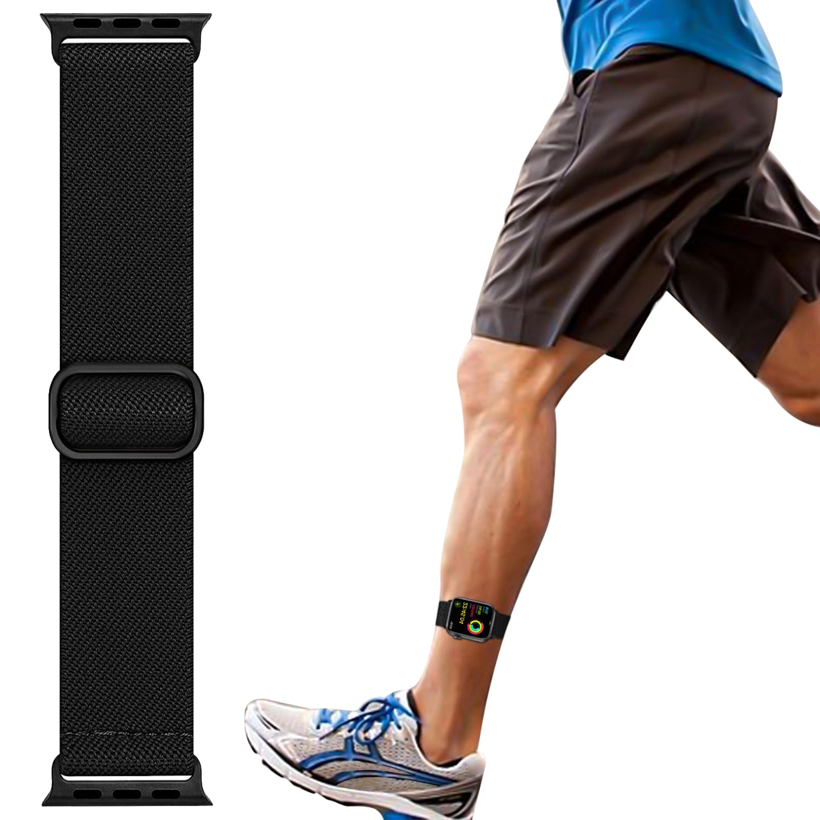 Elastic Ankle/Arm Band Compatible with Apple Watch 49mm 46mm 45mm 44mm 42mm 41mm 40mm 38mm, Breathable Nylon Armband for IWatch Ultra SE Series 11 10 9 8 7 6 5 4 3 2 1, Sport Ankle Strap for Women Men