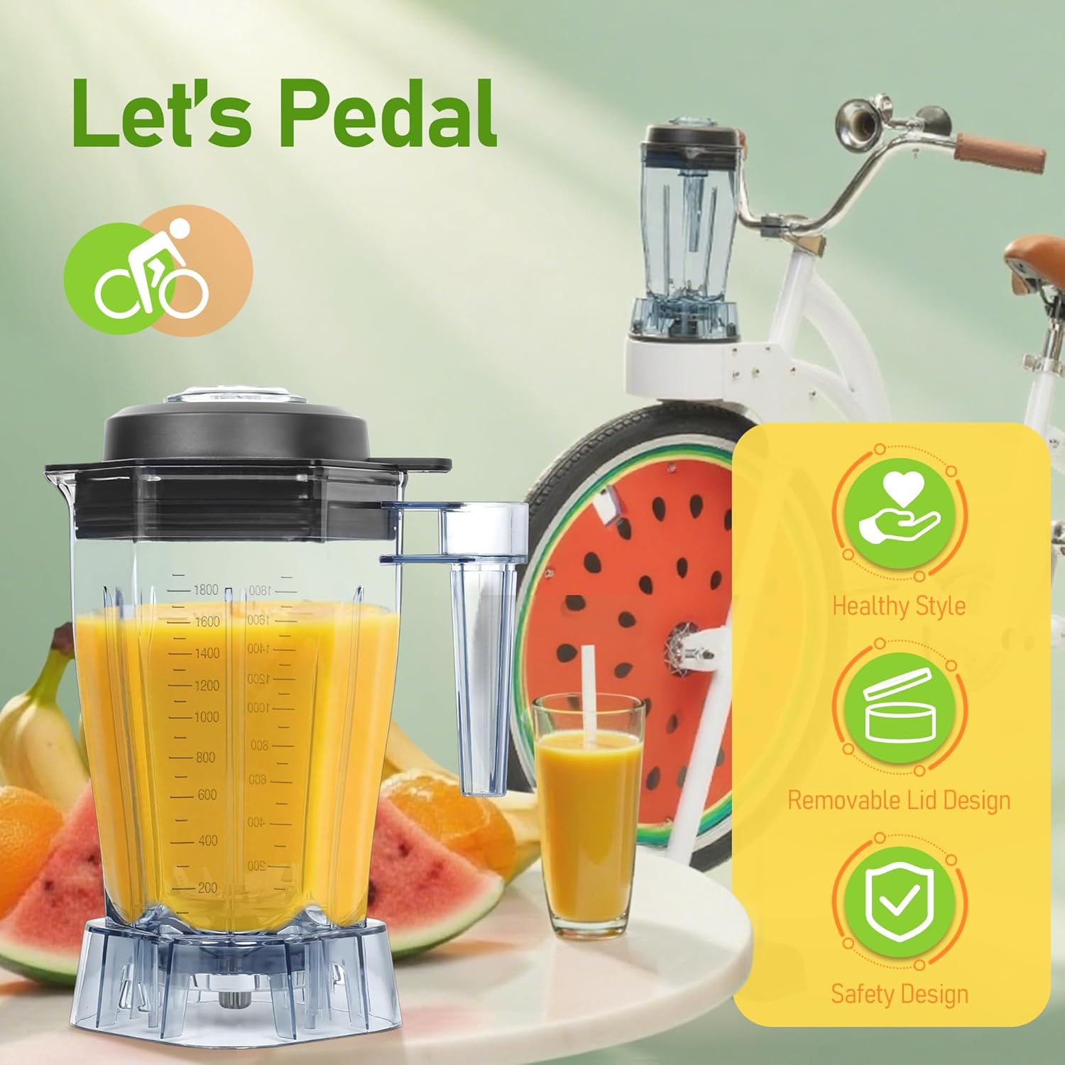 Smoothie Bike Blender Pitcher Replacement - Food Grade PC Material Cup Body with Six-Blade Steel Knife - Perfect for Smoothies, Shakes, and More! (1.8L)