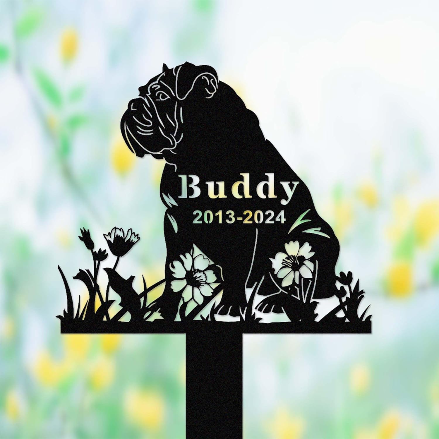Custom English Bulldog Metal Memorial Stake Sign Personalized British Bulldog Grave Marker Garden Decor Dog Name Yard Remembrance Stake Pet in Heaven Loss of Dog Sympathy Gift