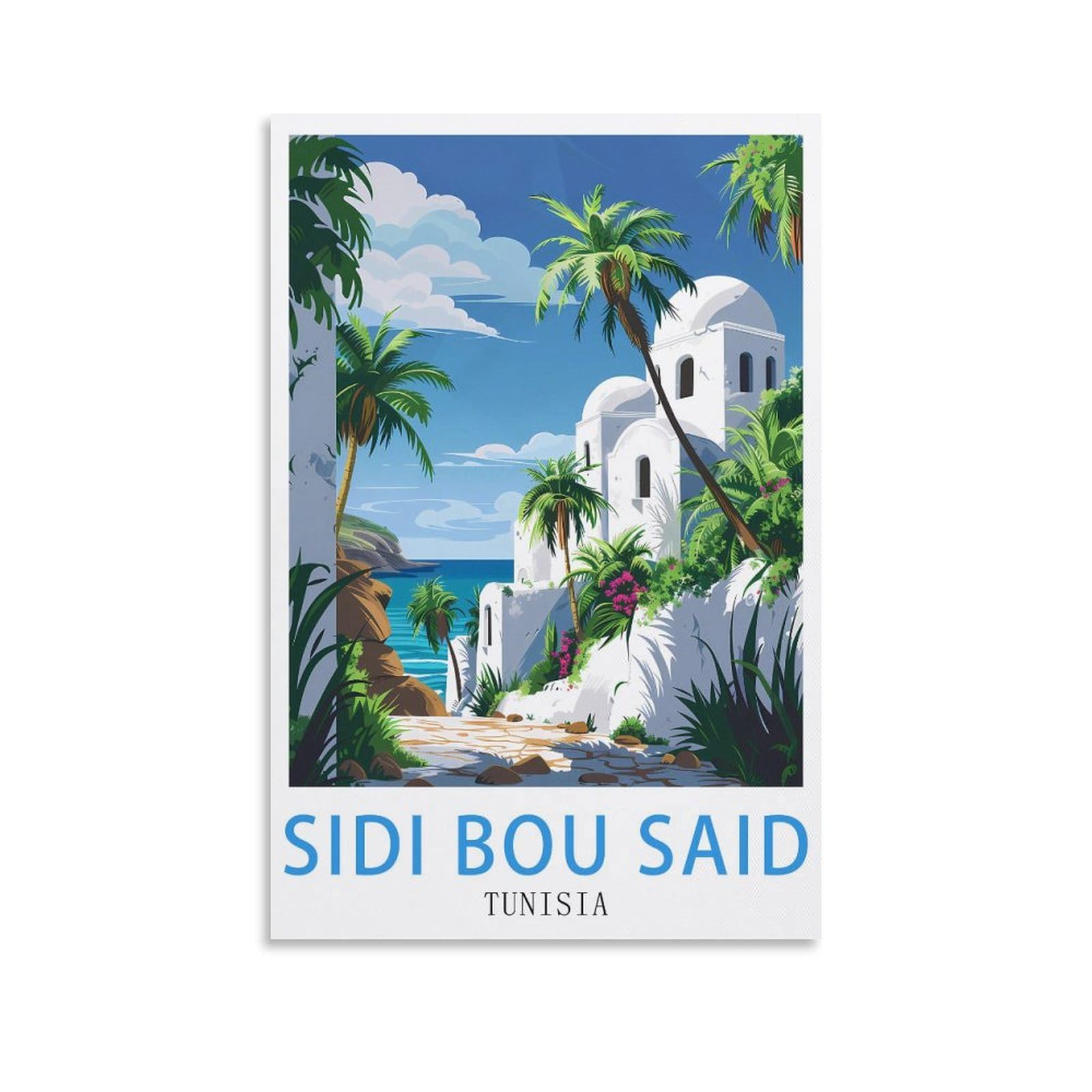 Lhjoiun Unframe-Style Sidi Bou Said Tunisia Vintage Travel Posters 08X12inch(20X30cm) Art Canvas Print For Living Room Bedroom Home Decoration Modern Art
