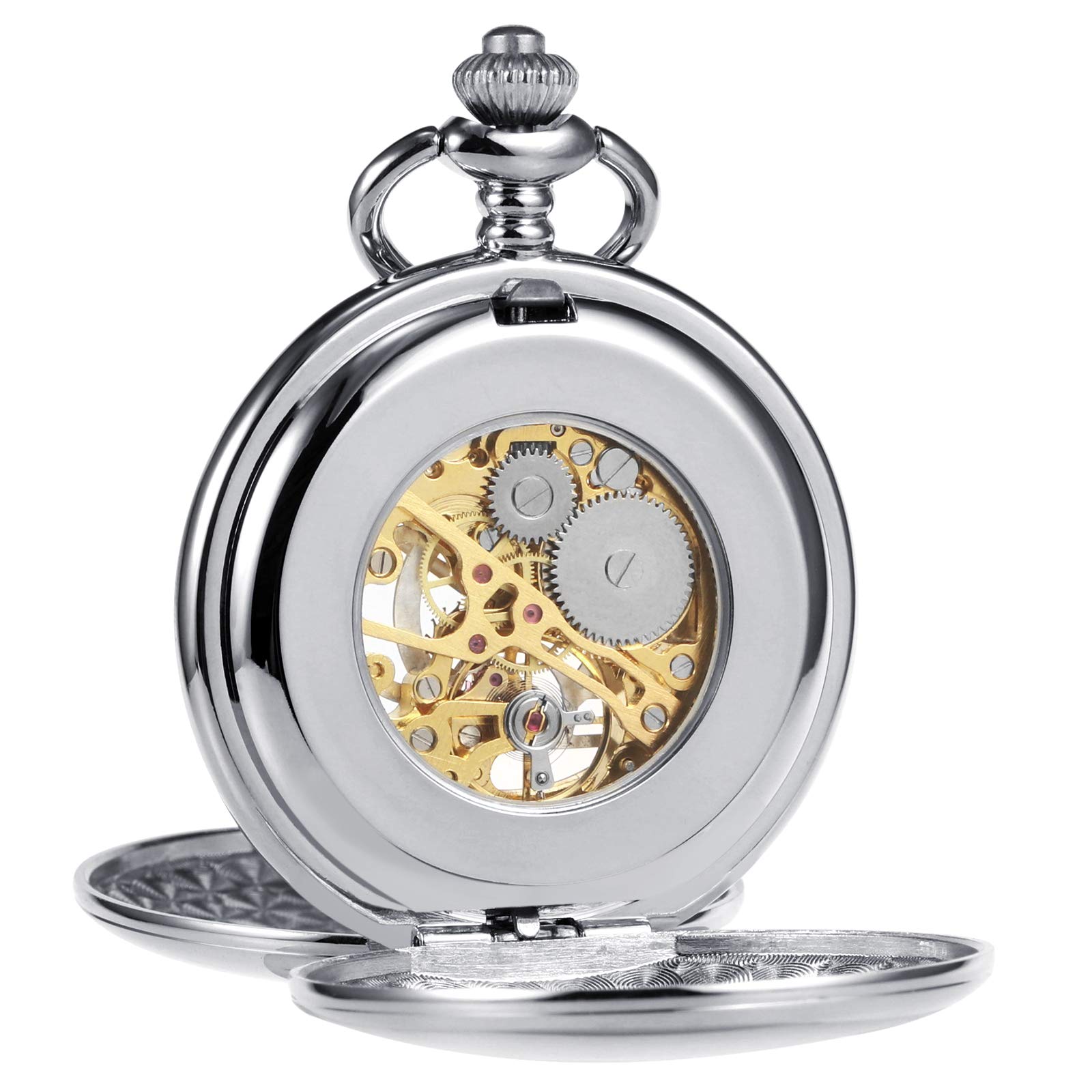 TREEWETO Taschenuhr Unisex Taschenuhr mit Kette Analog Mechanisch Handaufzug Doppelscharnier Antik Römische
