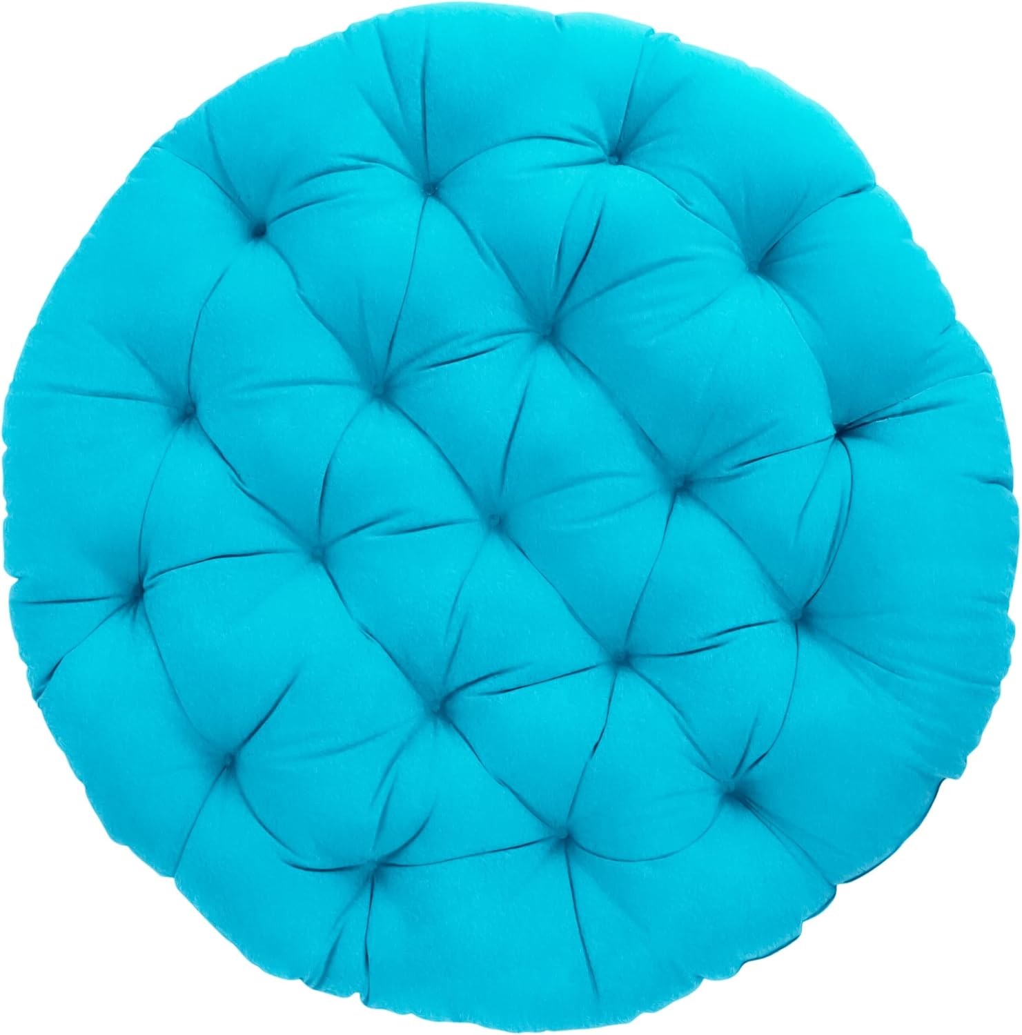 Sorra Home Tufted Papasan Cushion - Suede Bucket & Moon Chair Comfy Round Cushion - Floor Pillow with Plush Foam for Indoor Furniture (Frame Not Included) - Suede Aqua (48" x 48" x 4")