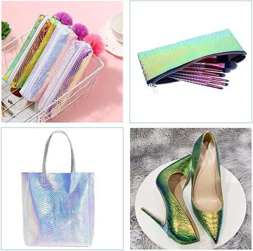 Miniatura 5 de HYANG - Hojas holográficas de piel sintética de poliuretano en relieve de serpiente, muy adecuadas para hacer manualidades, bolsos, aretes de cuero,