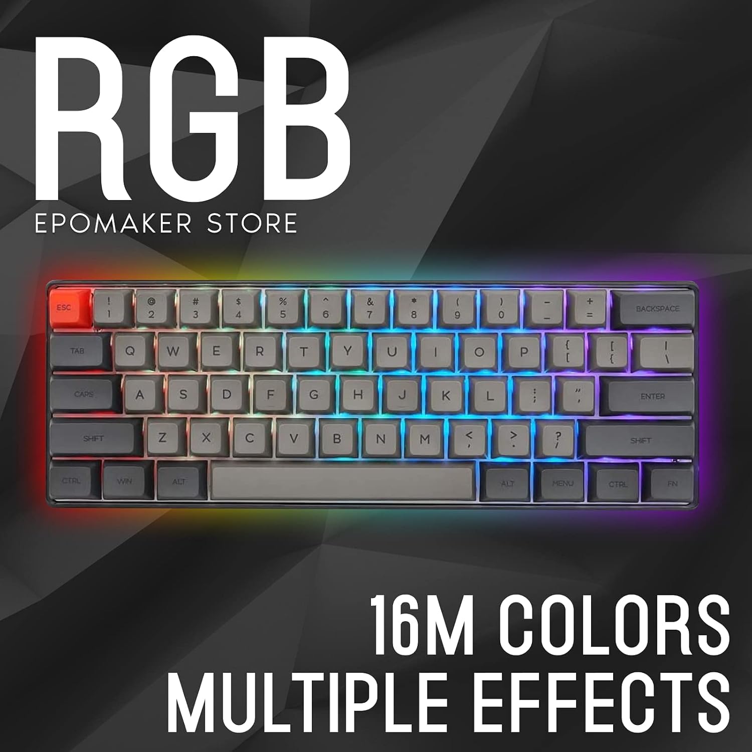 EPOMAKER SKYLOONG SK61 keyboard with vibrant RGB backlighting, showcasing 16 million colors and multiple effects.