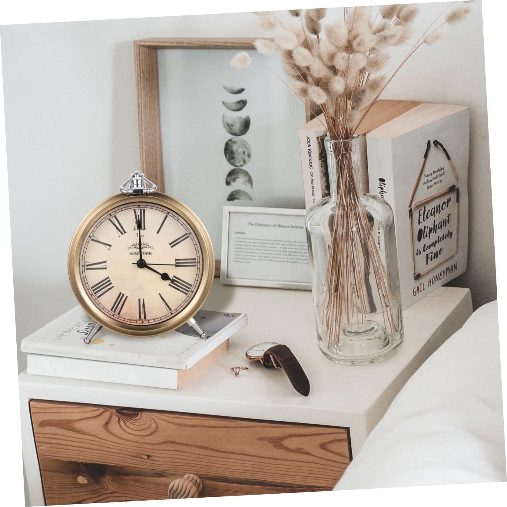 Generico Sveglia da Tavolo Vintage in Metallo Silenziosa per Comodino, Orologio da Camera da Letto Analogico senza Ticchettio, Adatta per Soggiorno, Ufficio e Camera