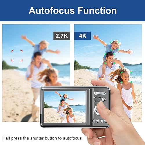 Miniatura 3 de Cámara digital 4K, enfoque automático de 48 megapíxeles, cámara de vlogging para fotografía, cámara compacta de YouTube con flash, zoom digital 18X,