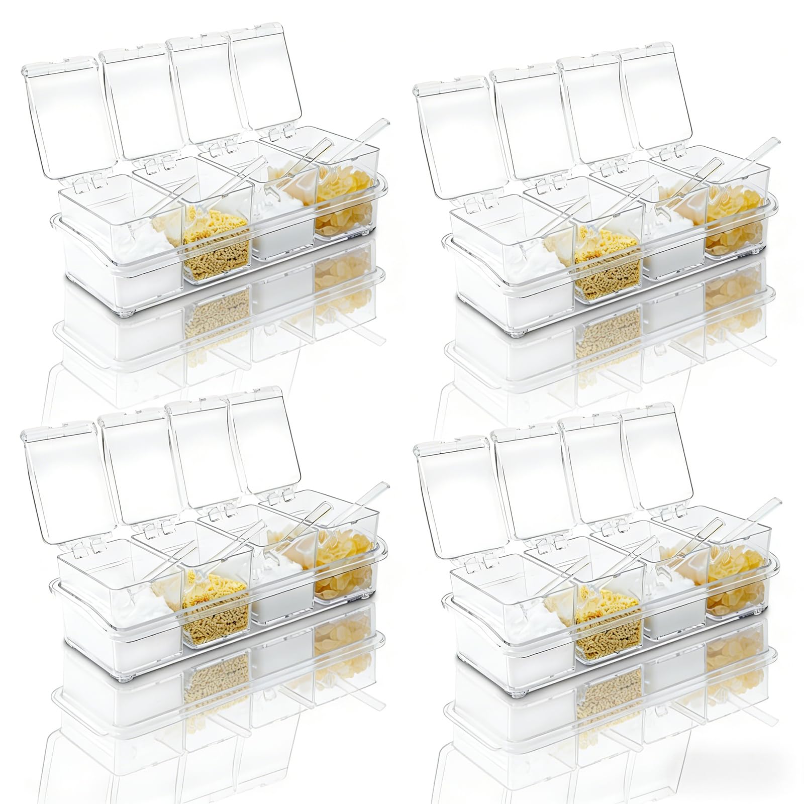 Boîtes d'assaisonnement transparentes 4 grilles de cuisine pour épices sel sucre poivre