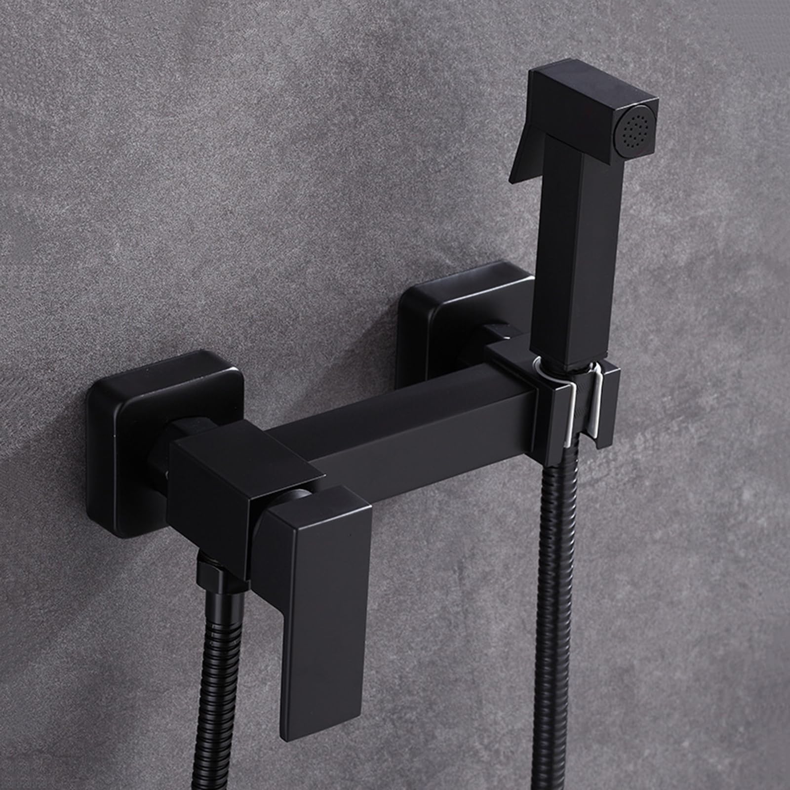 Pulvérisateur de Bidet de Toilette Laiton Kit Douchette Wc Mural pour L'Hygiène Personnelle,Noir,Carré